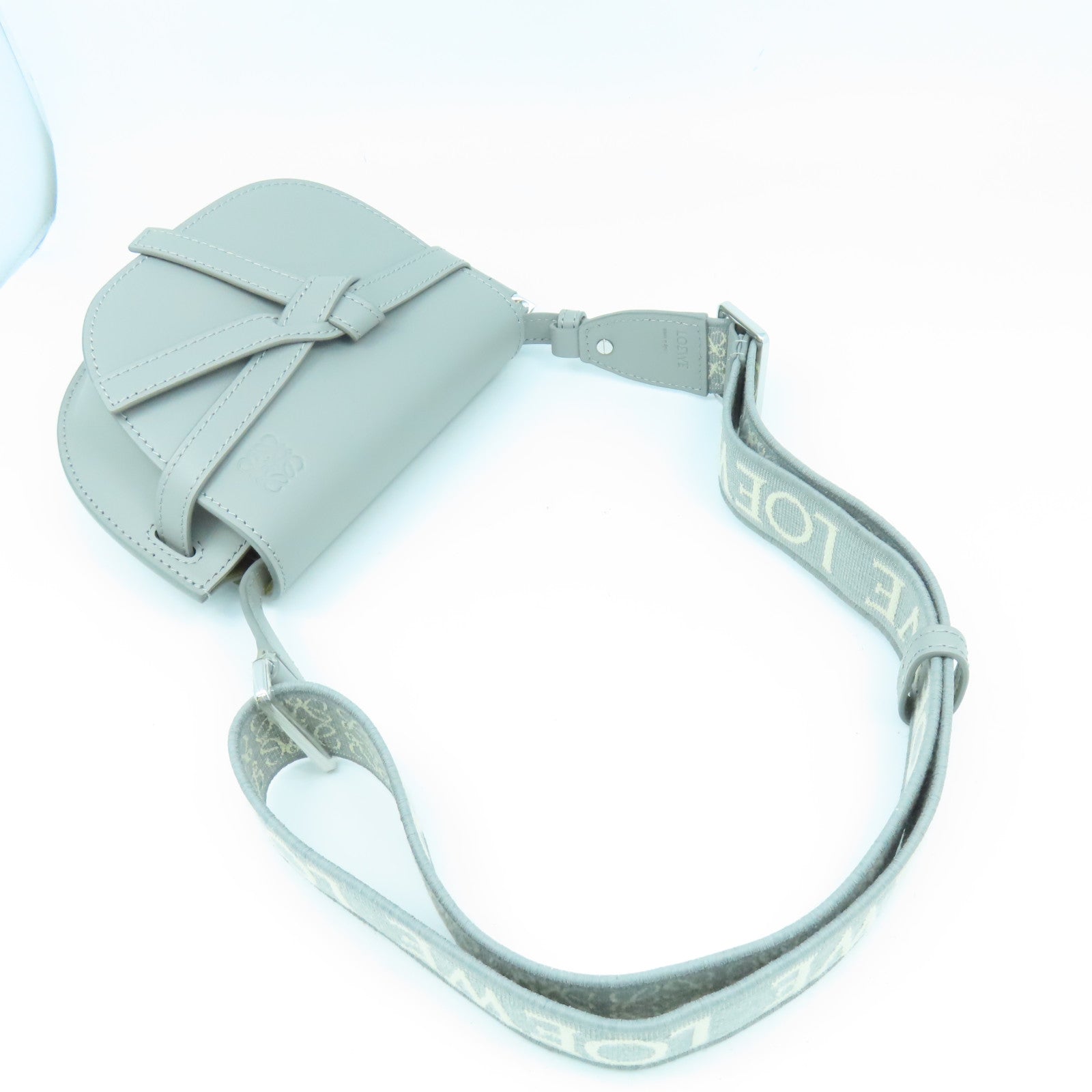 LOEWE 牛皮皮革Mini Gate Dual Bag銀扣肩背袋灰色