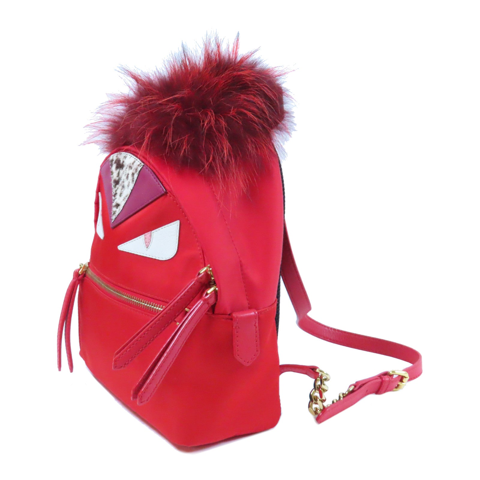 FENDI 帆布Monster Eyes Mini Backpack金扣背包紅色