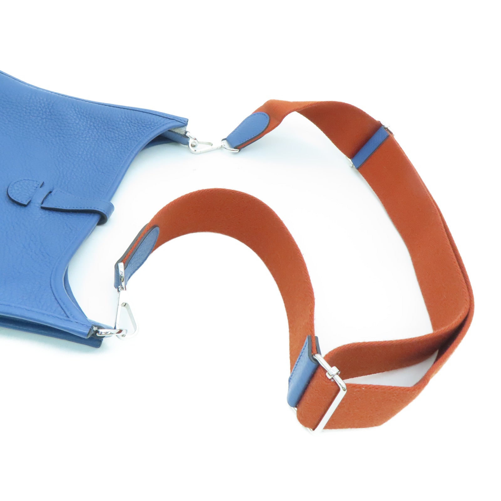 HERMES Clemence皮革Evelyne PM银扣肩背袋Blue Agate/蓝色