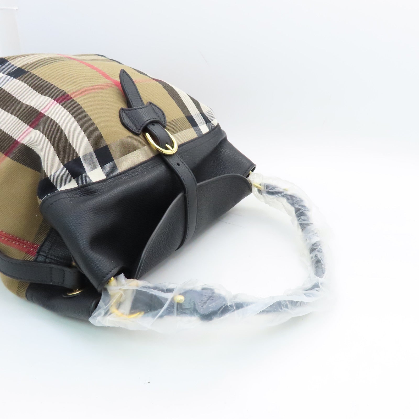 BURBERRY 帆布/牛皮皮革Shoulder Bag金扣肩背袋啡色/黑色