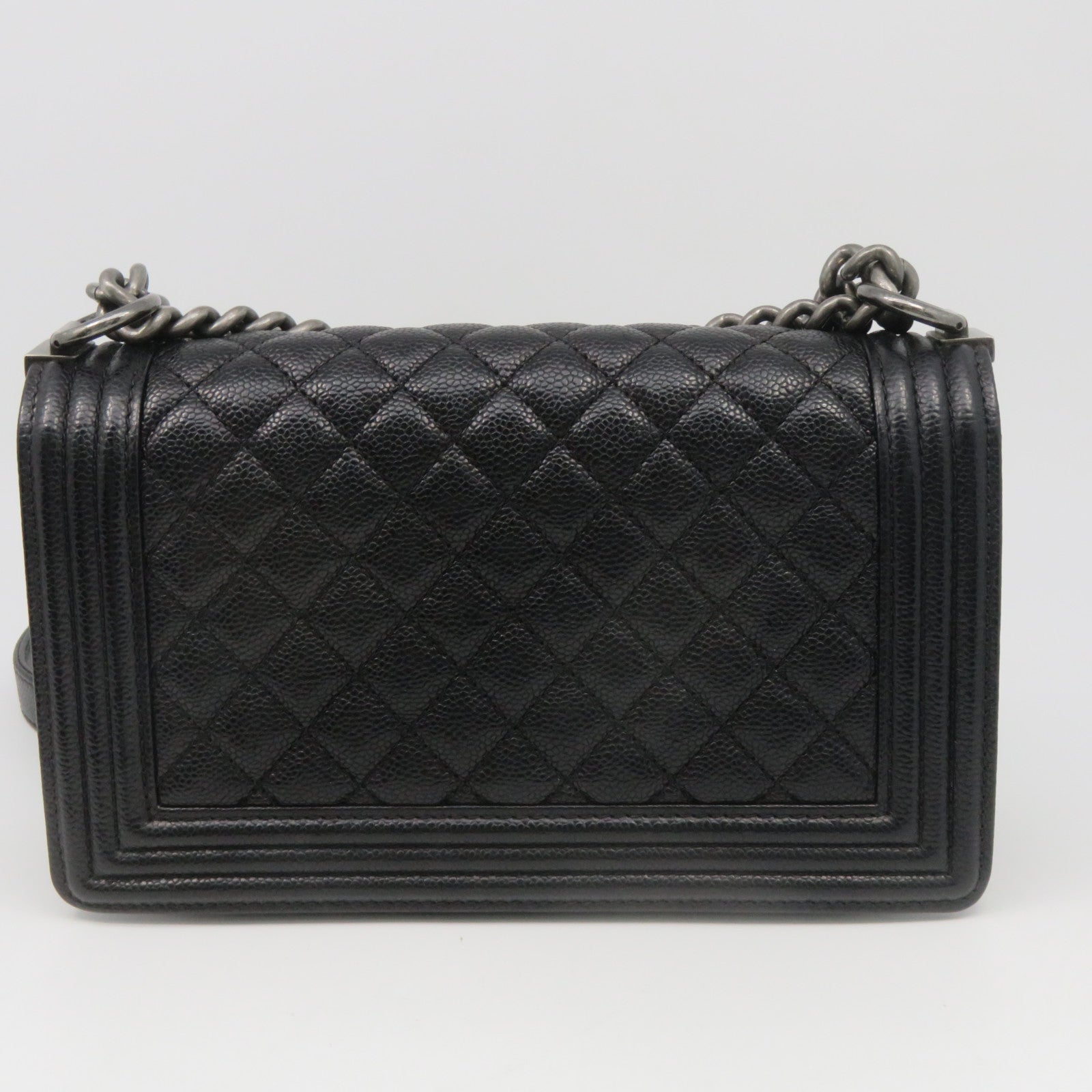 CHANEL 菱格牛皮皮革Chain Shoulder銀扣鏈帶肩背袋黑色
