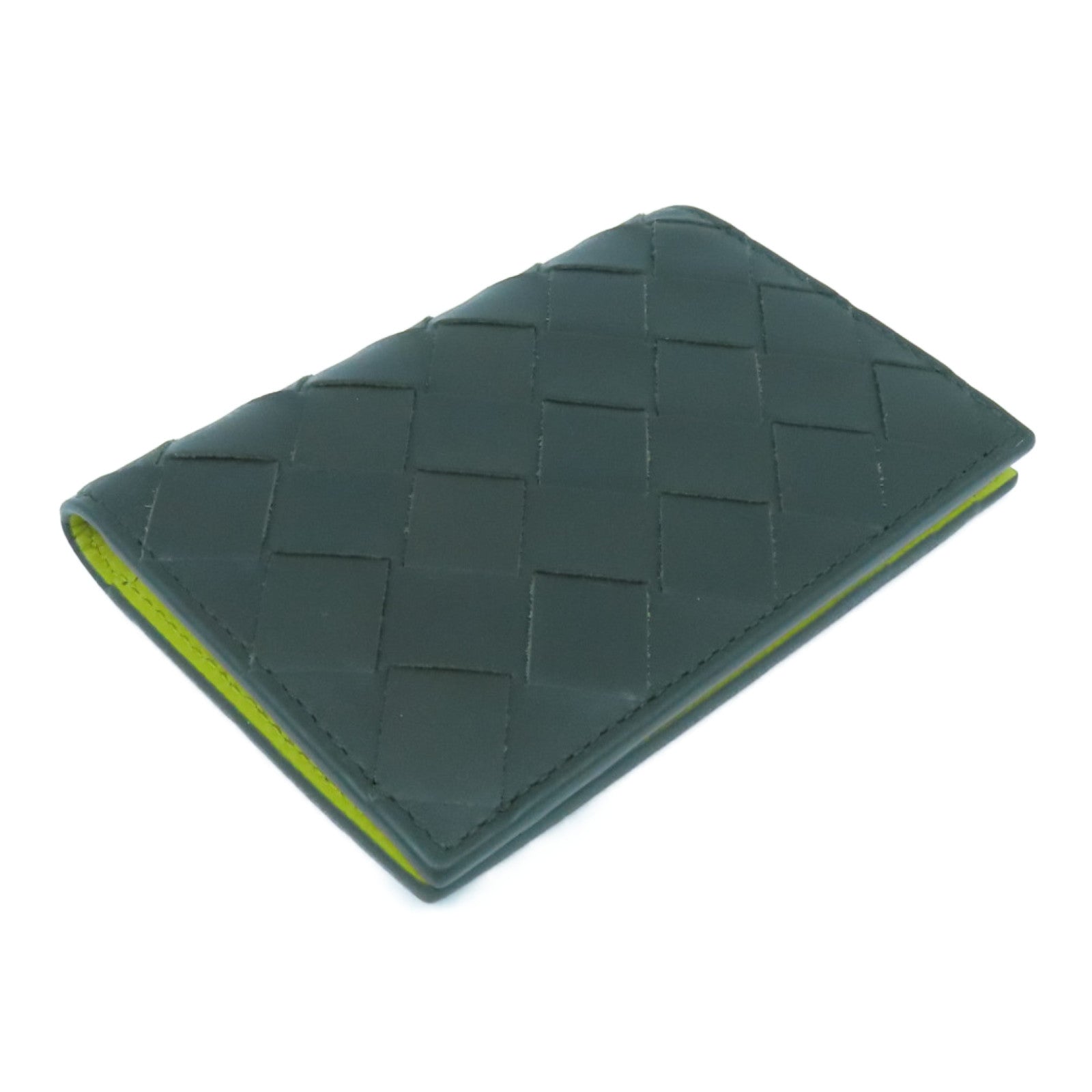 BOTTEGA VENETA 织纹皮革Card Case卡片套牛油果绿色/黄色