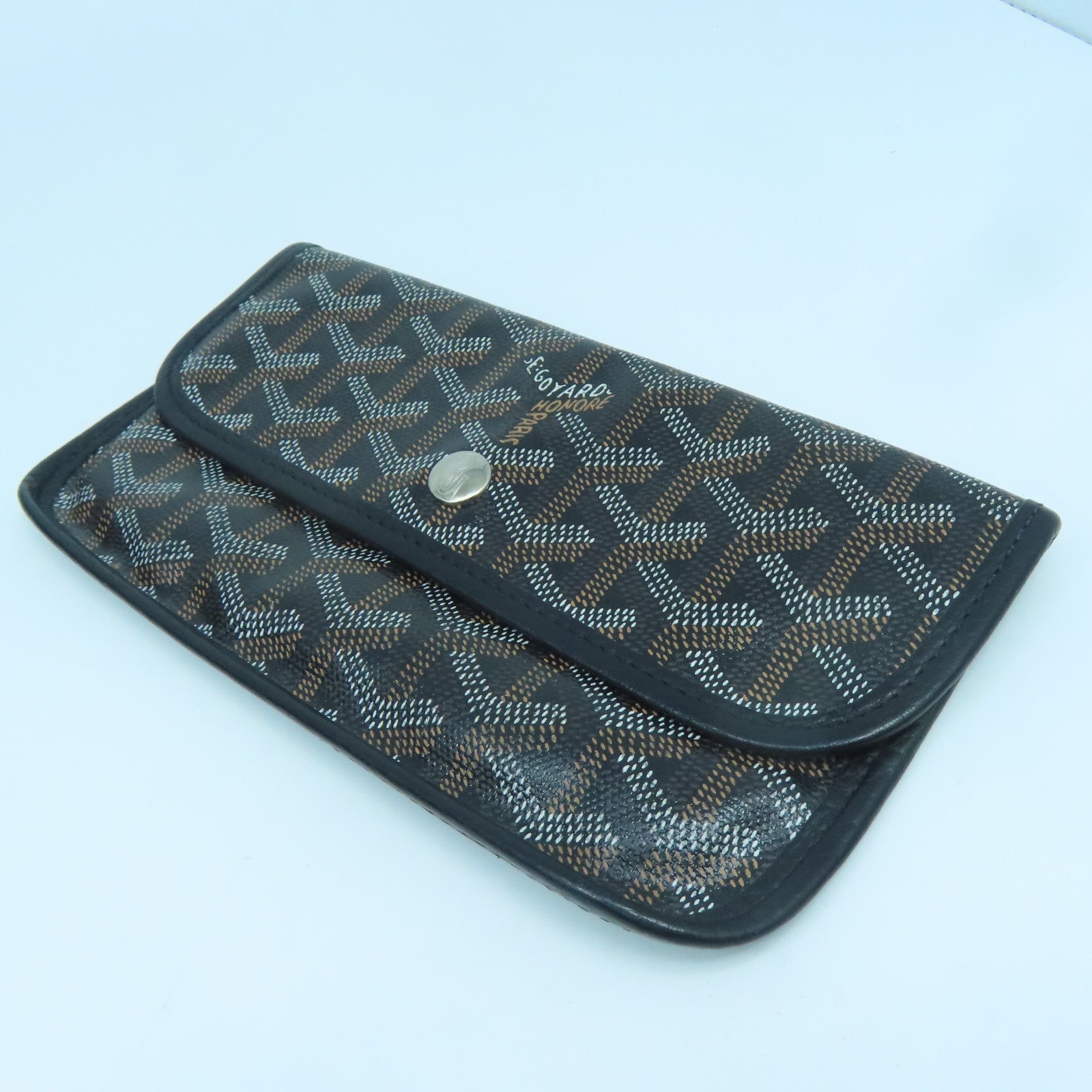 GOYARD Coated Canvas/Craft Leather Handbag Silver Buckle Black/Brown