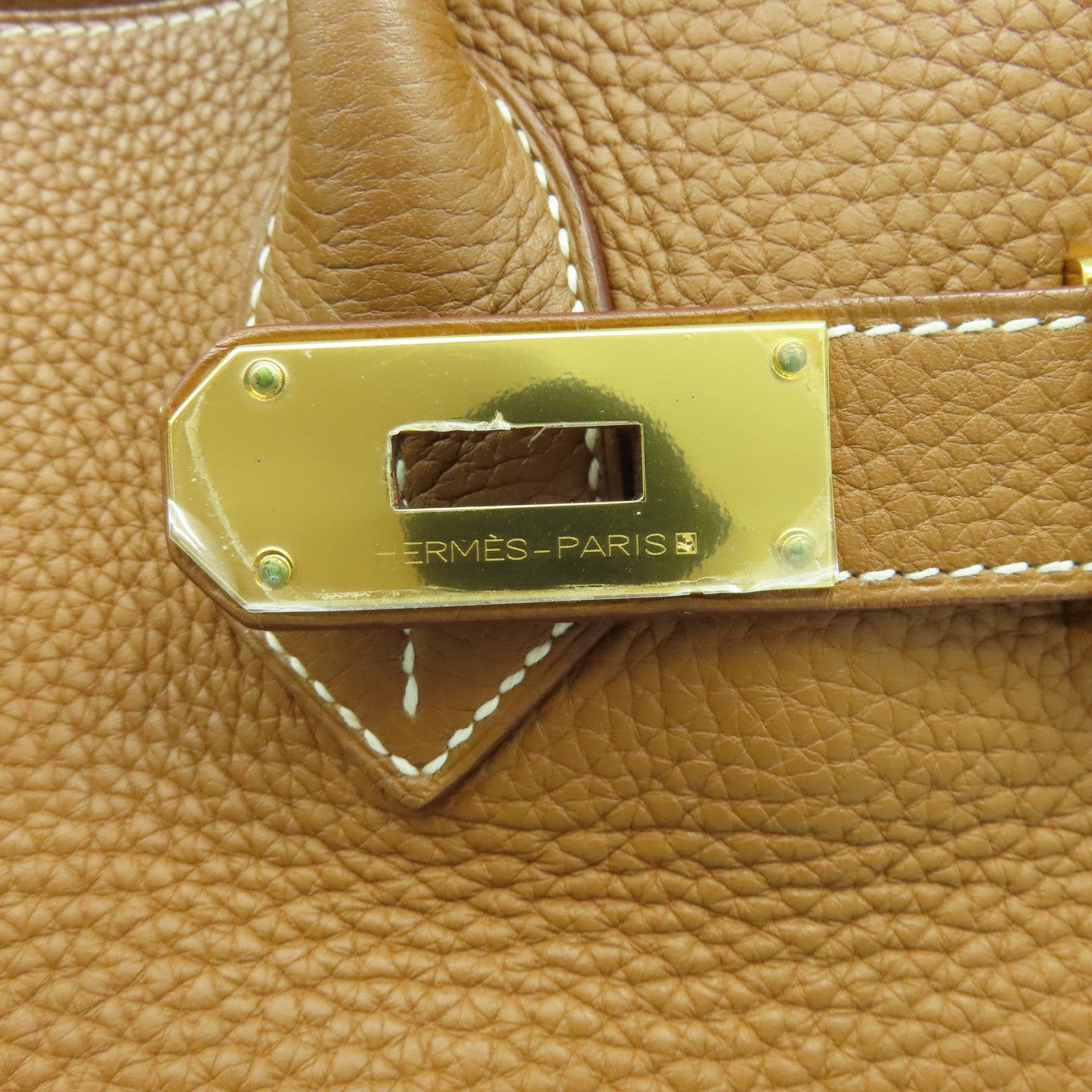 HERMES Clemence皮革ShoulderBirkin金扣肩背袋金色經典駝色