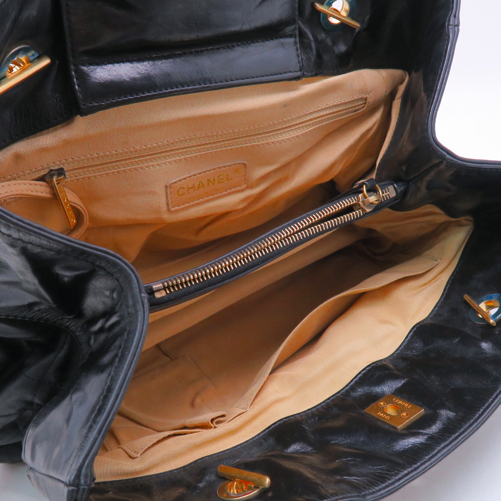 CHANEL 菱格牛皮皮革2way Shoulderbag金扣手挽肩背兩用袋黑色