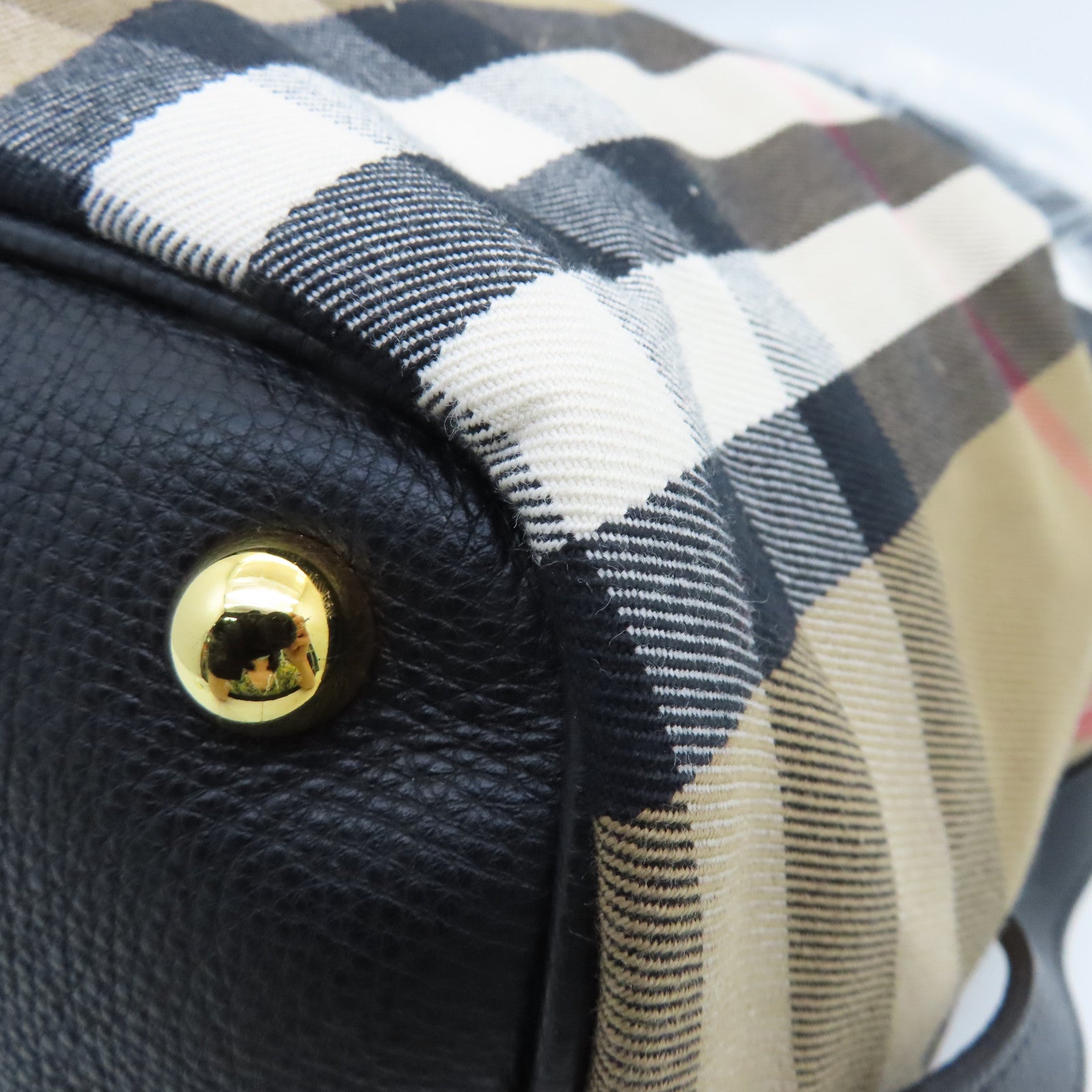 BURBERRY 帆布/牛皮皮革Shoulder Bag金扣肩背袋啡色/黑色