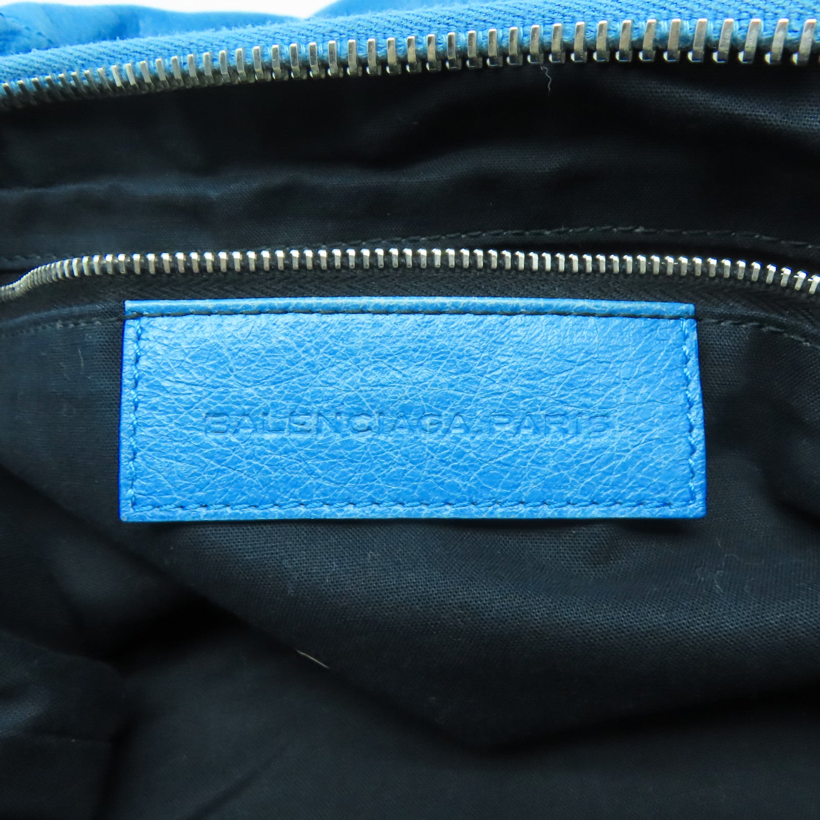 BALENCIAGA 牛皮皮革Giant Bag銀扣肩背袋藍色
