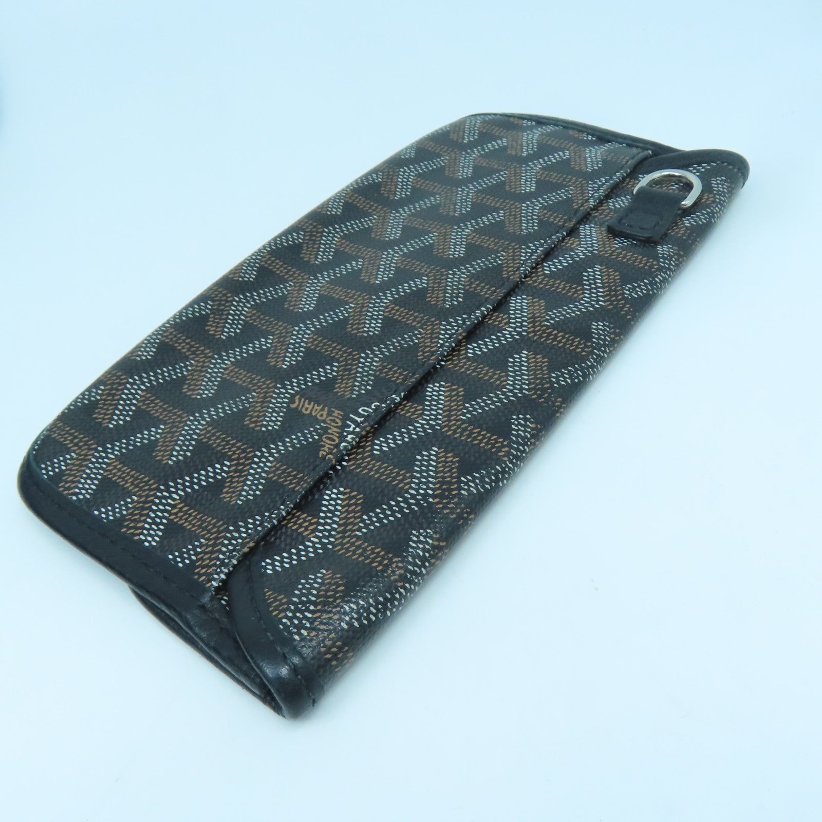 GOYARD Coated Canvas/Craft Leather Handbag Silver Buckle Black/Brown