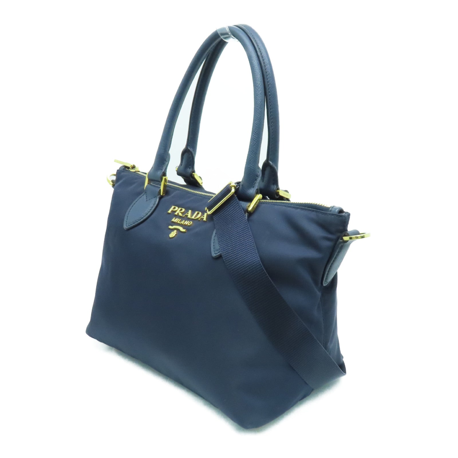 PRADA Nylon 2 Way Shoulder Bag Gold Buckle Handle Shoulder Bag Dark Blue