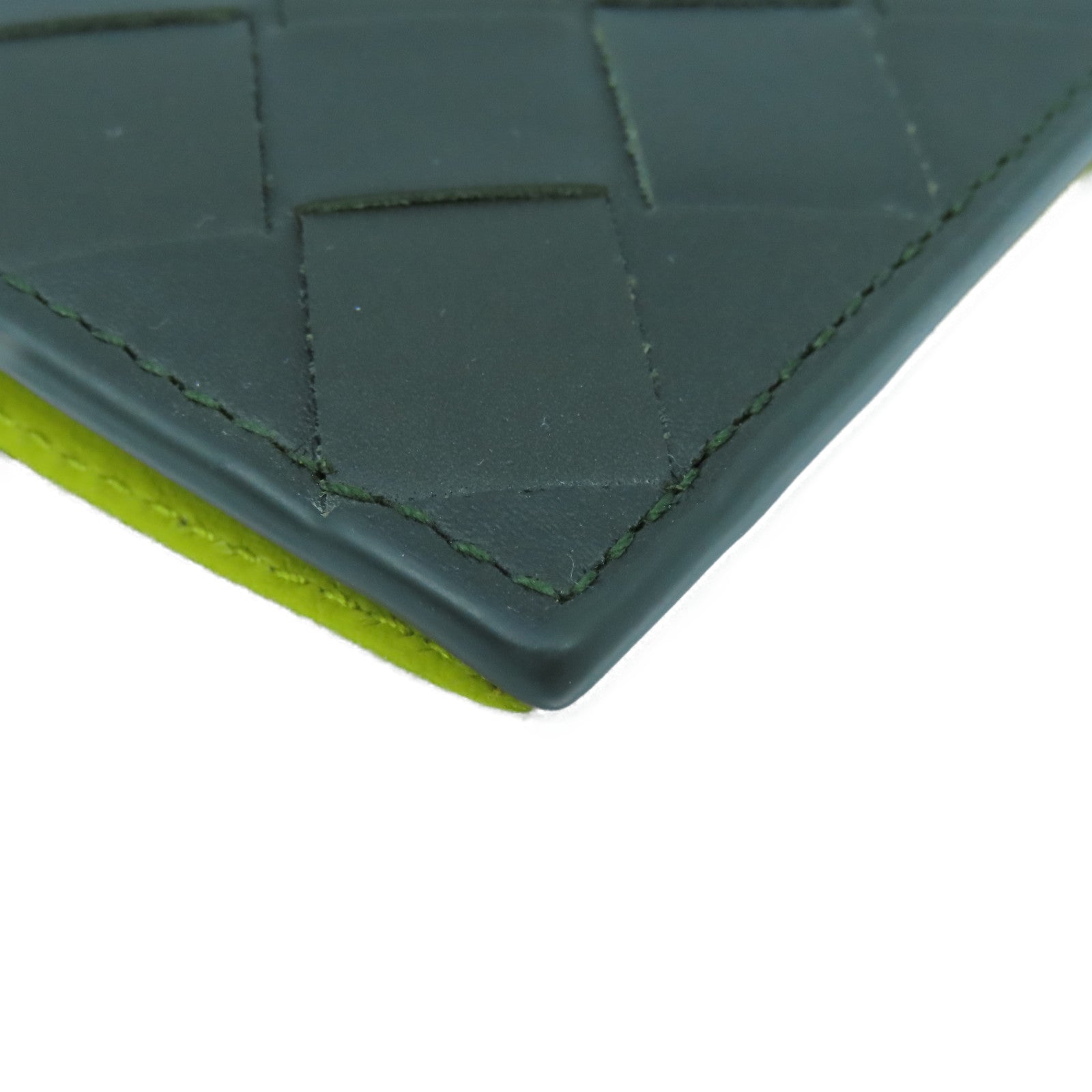 BOTTEGA VENETA 织纹皮革Card Case卡片套牛油果绿色/黄色
