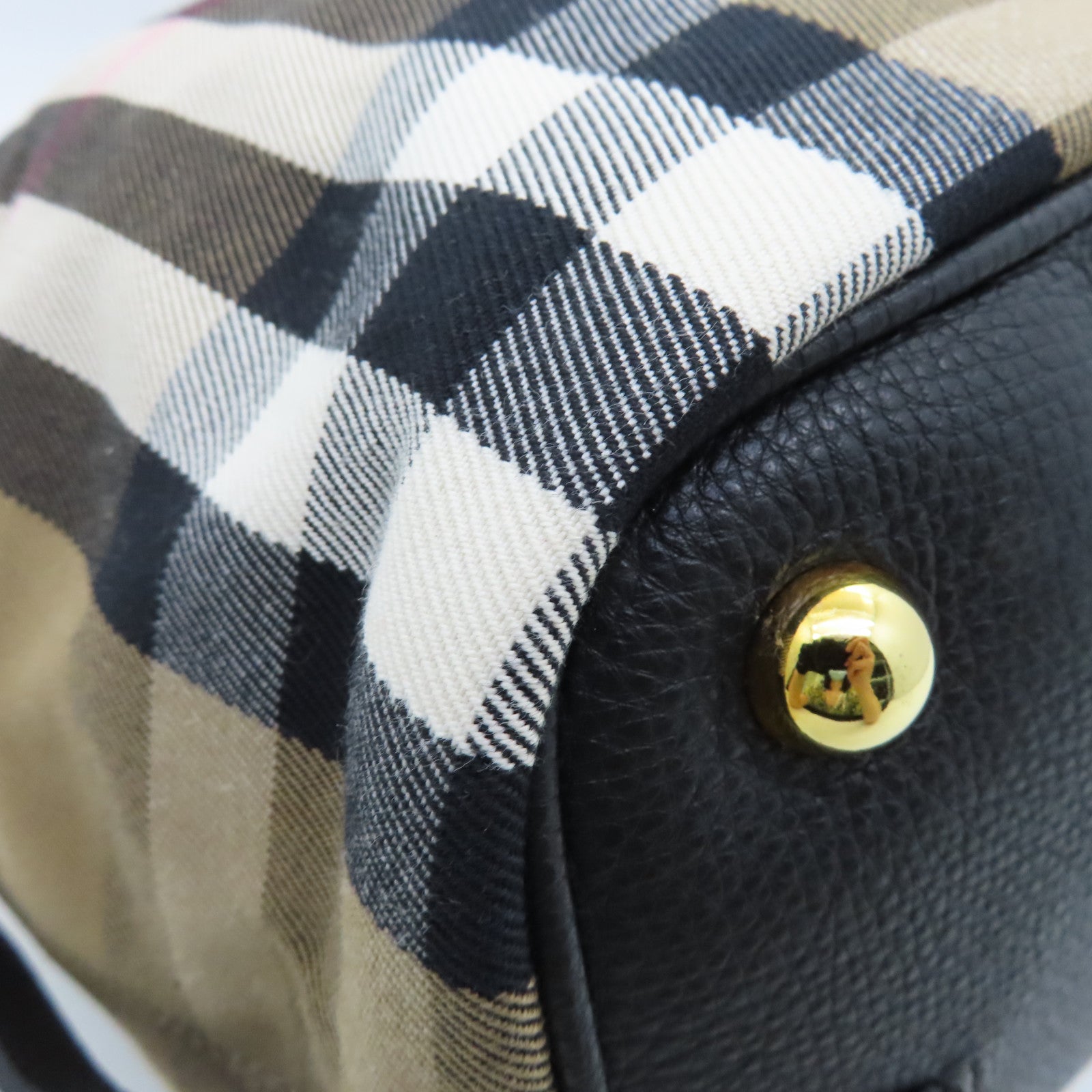 BURBERRY 帆布/牛皮皮革Shoulder Bag金扣肩背袋啡色/黑色