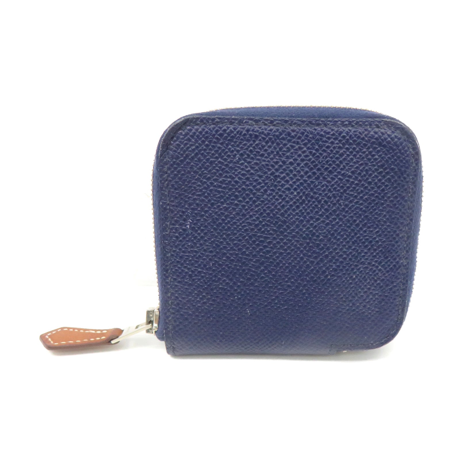 HERMES Epsom皮革Silk in Compact Coin Case銀扣拉鏈短零錢包Bleu Saphir藍色