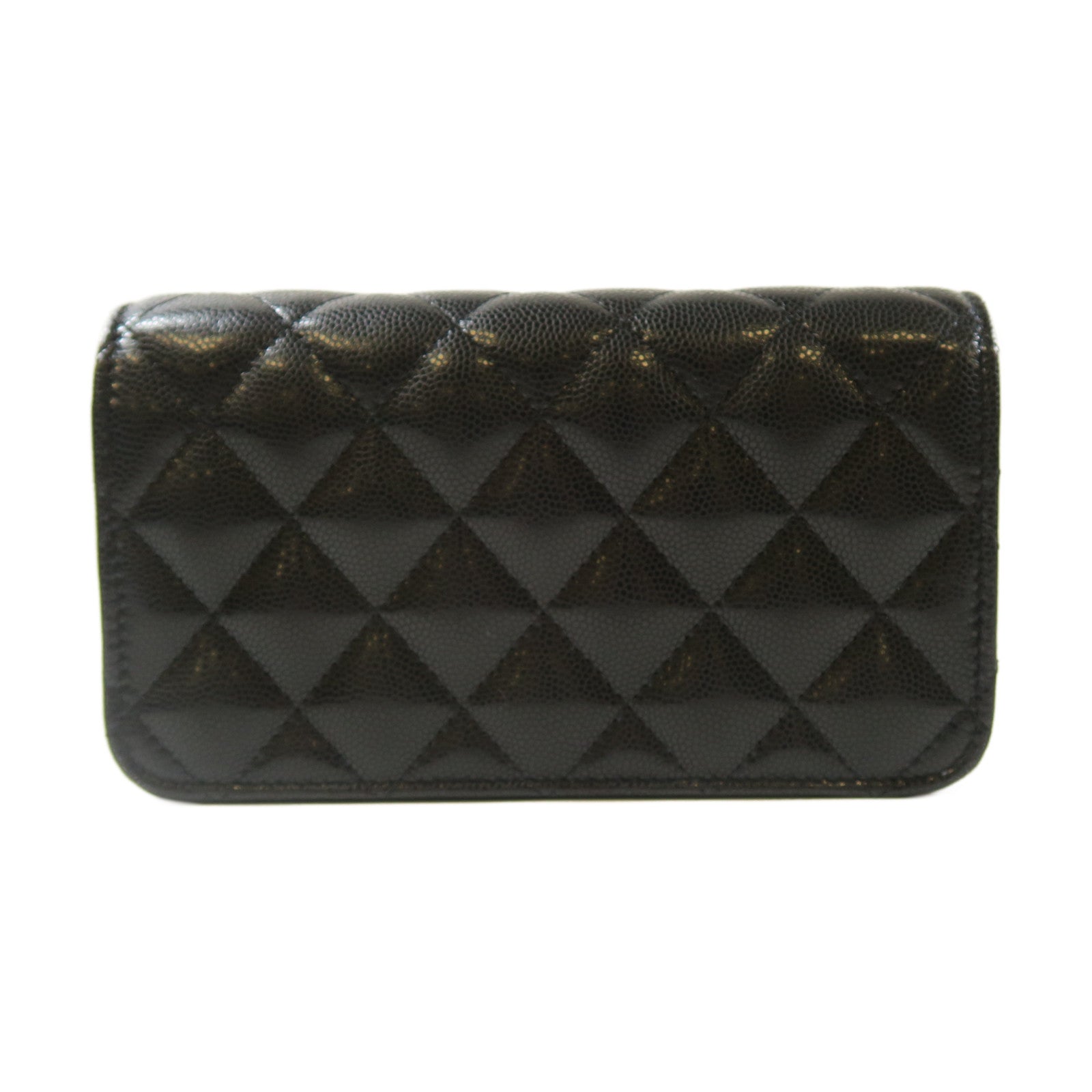CHANEL 菱格牛皮皮革Chain Shoulder金扣鏈帶肩背袋黑色