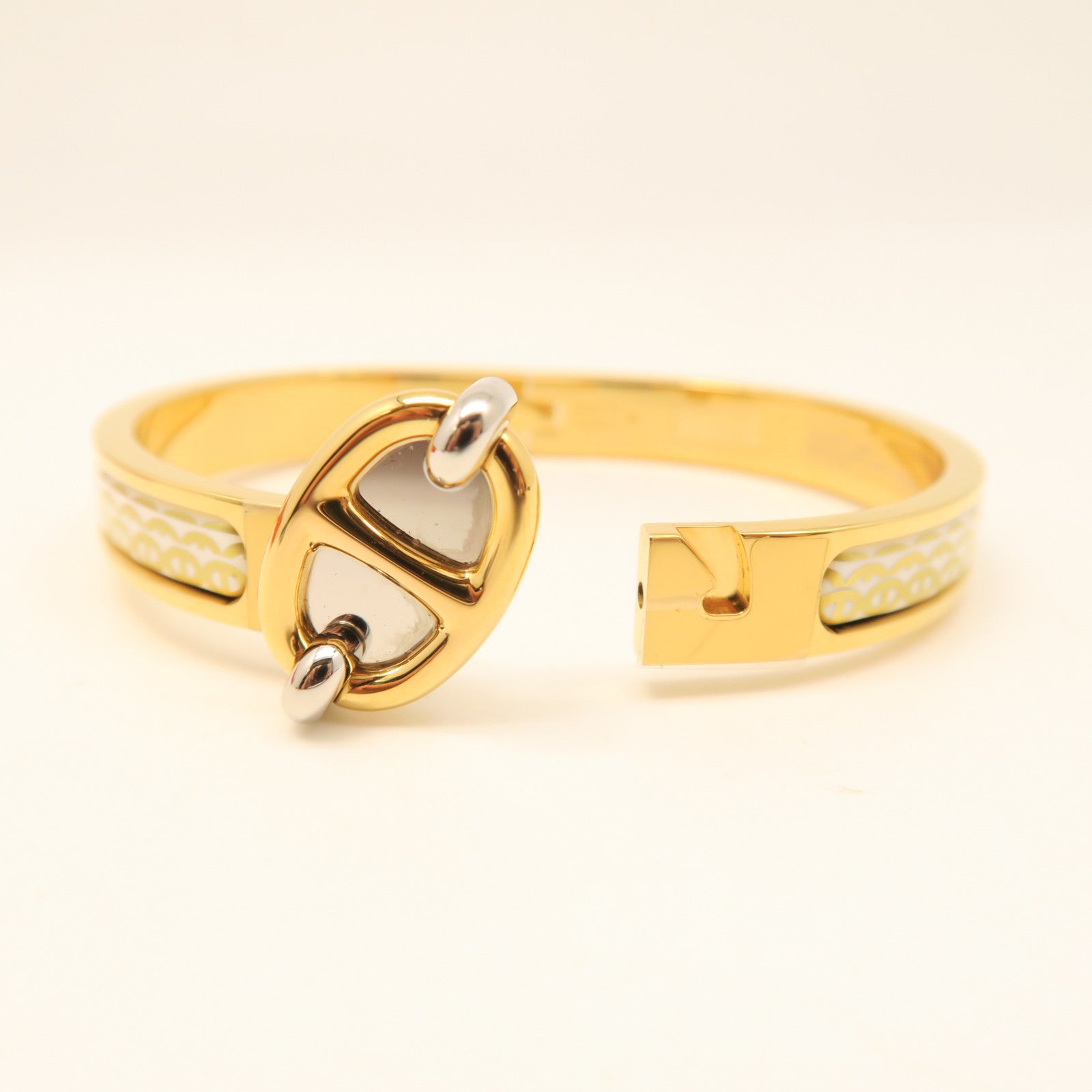 HERMES Metal/Ceramic Mini Clic CDA Bracelet Yellow/White
