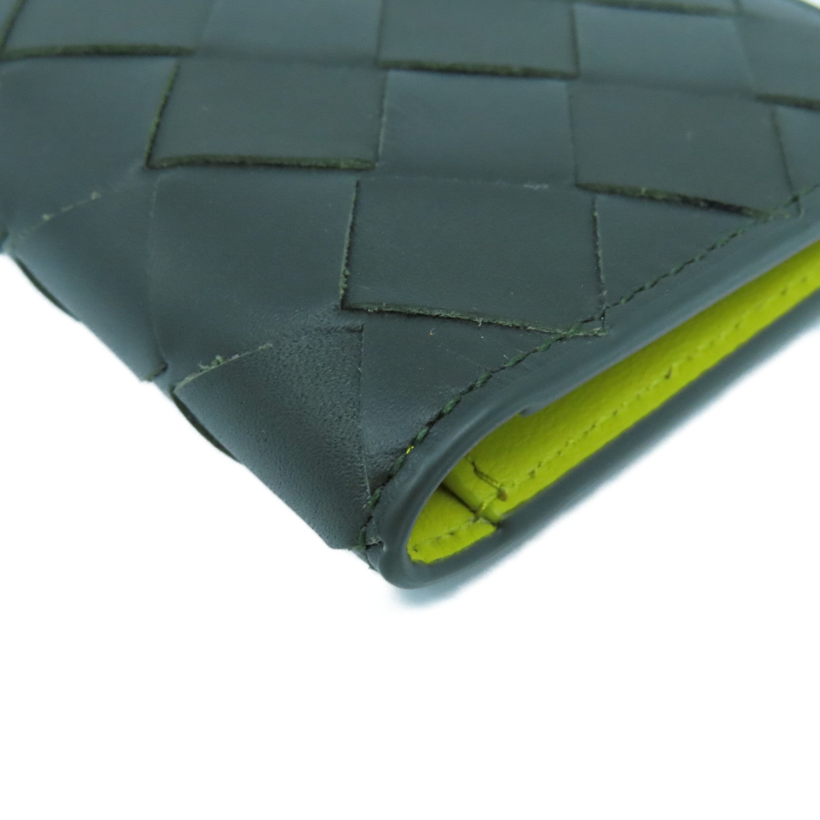 BOTTEGA VENETA 织纹皮革Card Case卡片套牛油果绿色/黄色