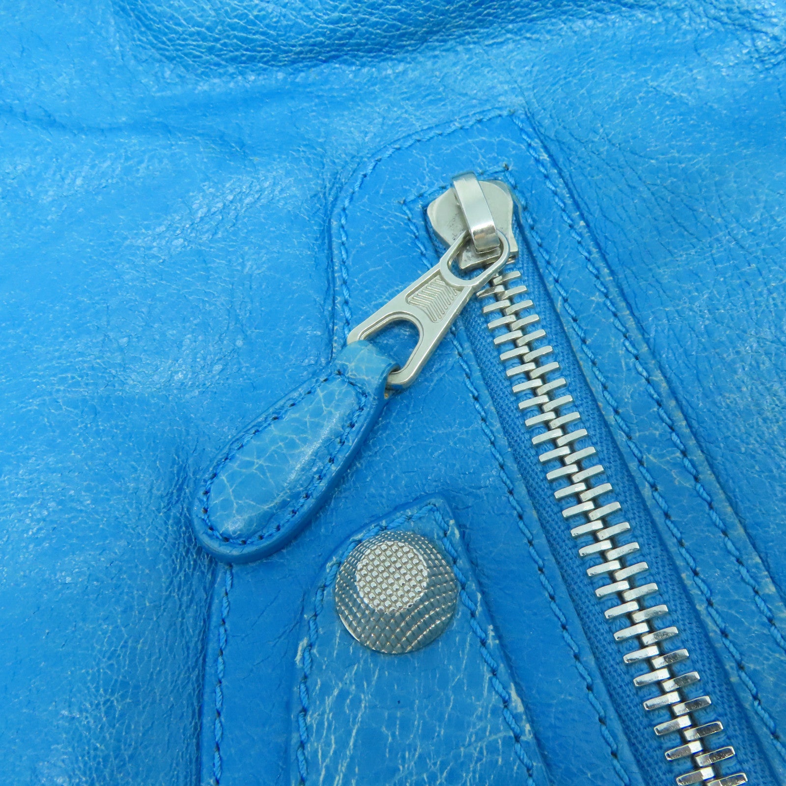 BALENCIAGA 牛皮皮革Giant Bag銀扣肩背袋藍色