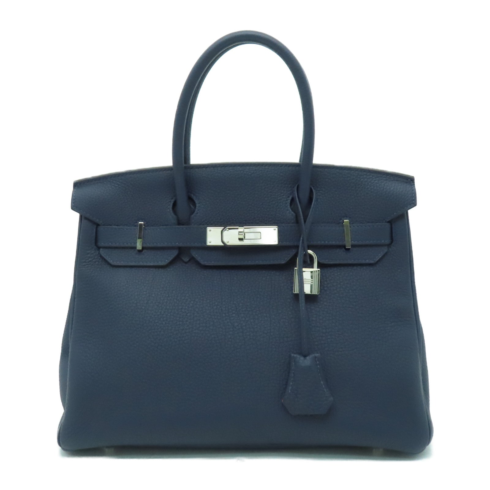 HERMES Togo皮革Birkin 30銀扣手挽袋午夜藍色/橙色