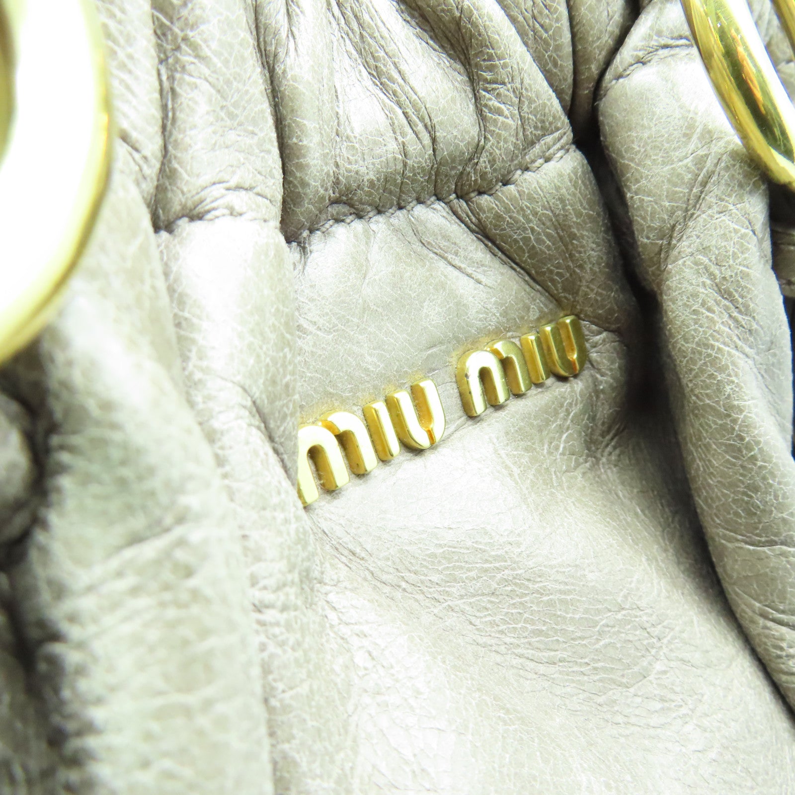 Miu Miu Cowhide Leather 2Way Shoulder Bag Gold Buckle Handle Shoulder Bag Gray