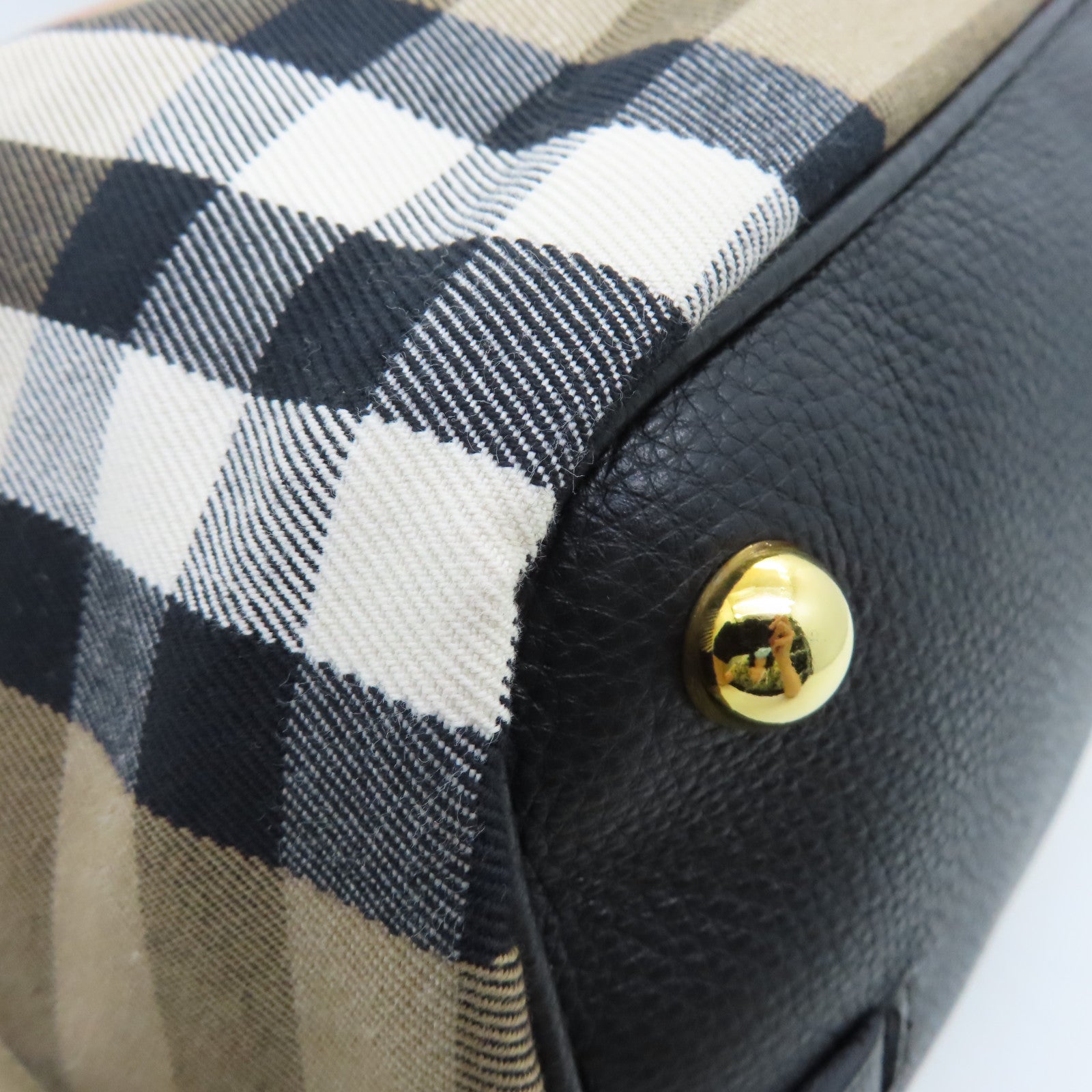 BURBERRY 帆布/牛皮皮革Shoulder Bag金扣肩背袋啡色/黑色