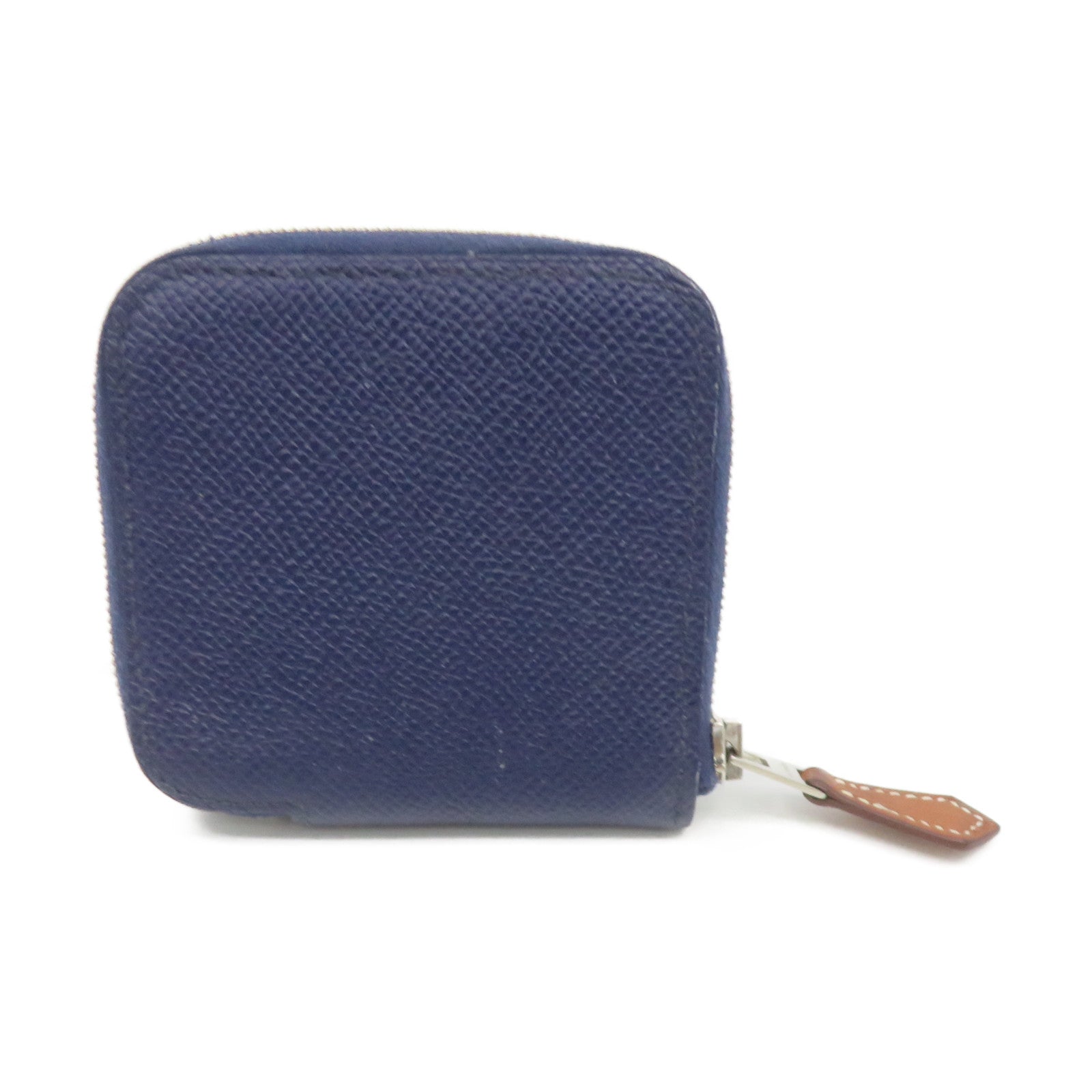 HERMES Epsom皮革Silk in Compact Coin Case銀扣拉鏈短零錢包Bleu Saphir藍色