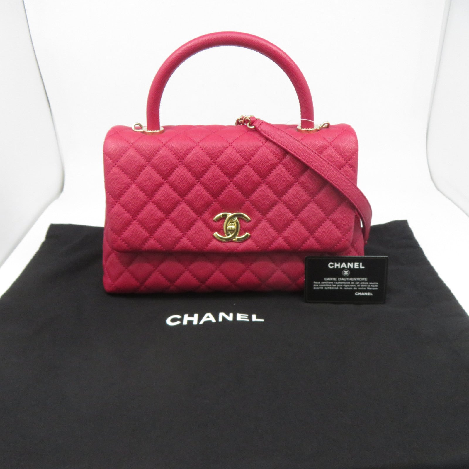 CHANEL 菱格Caviar皮革Coco Handle 29金扣手挽肩背兩用袋粉紅色