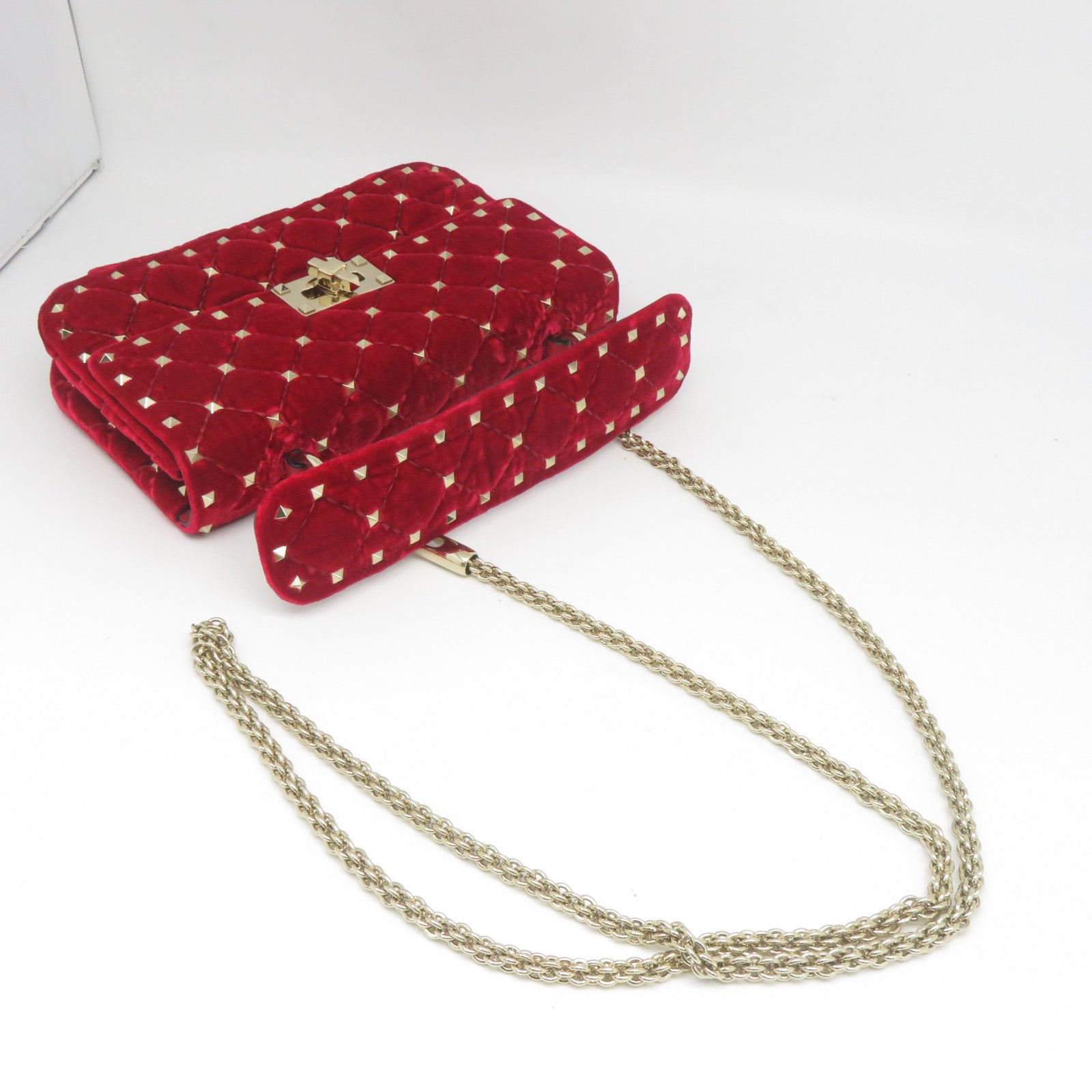 Valentino Velvet絨布Chain Bag金扣手挽肩背兩用袋紅色