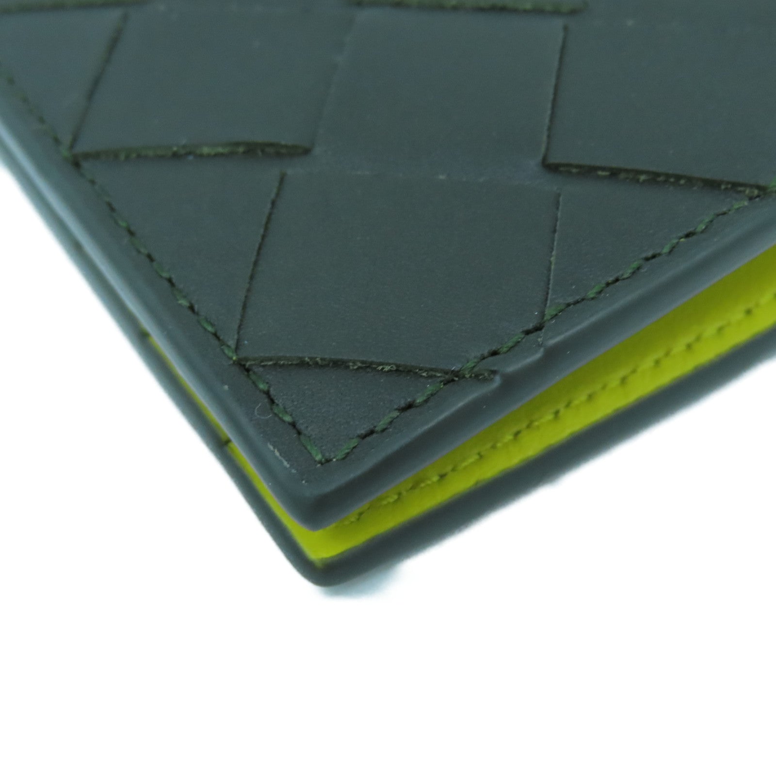 BOTTEGA VENETA 织纹皮革Card Case卡片套牛油果绿色/黄色