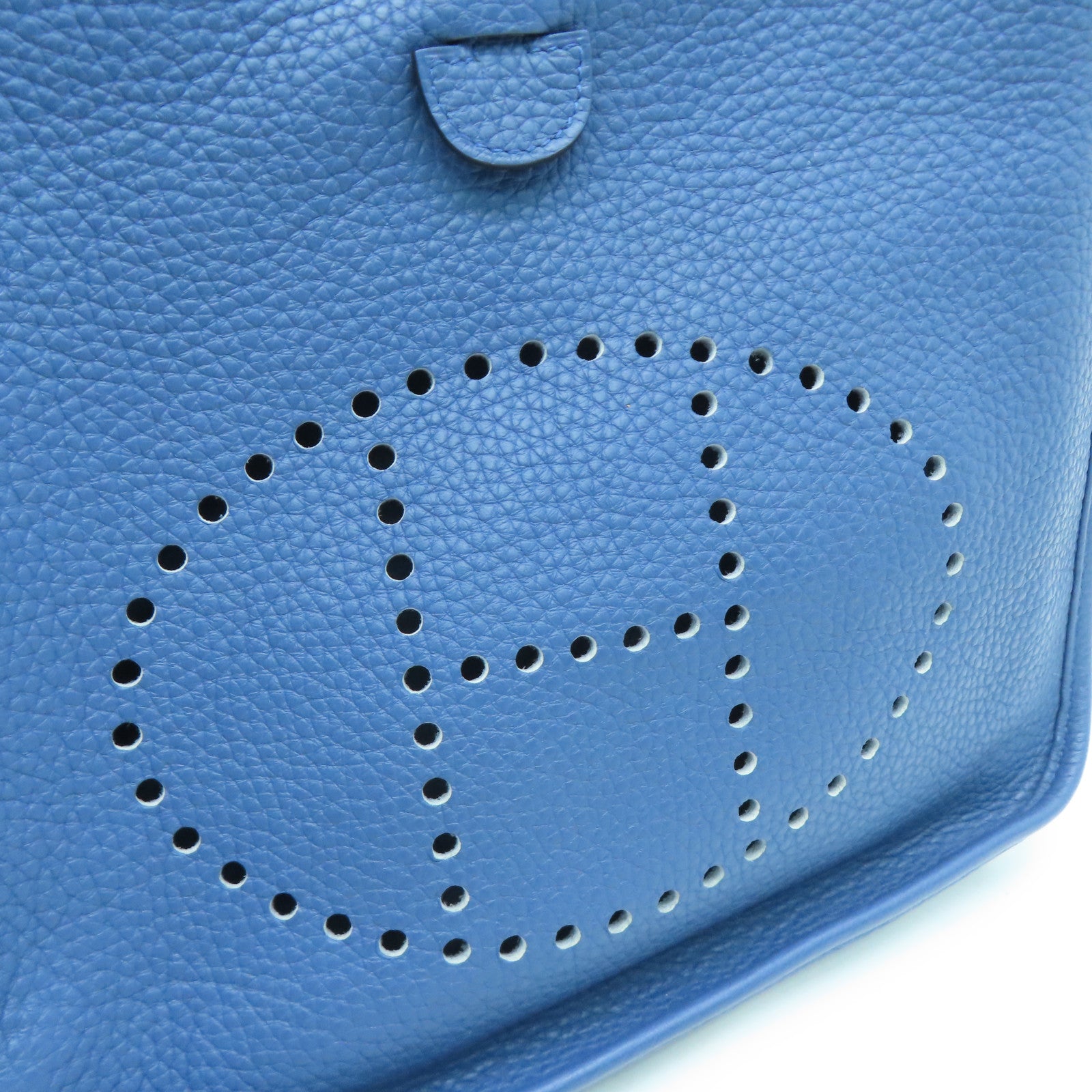 HERMES Clemence皮革Evelyne PM银扣肩背袋Blue Agate/蓝色