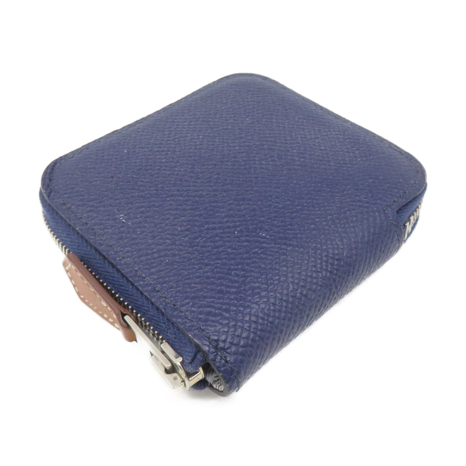 HERMES Epsom皮革Silk in Compact Coin Case銀扣拉鏈短零錢包Bleu Saphir藍色