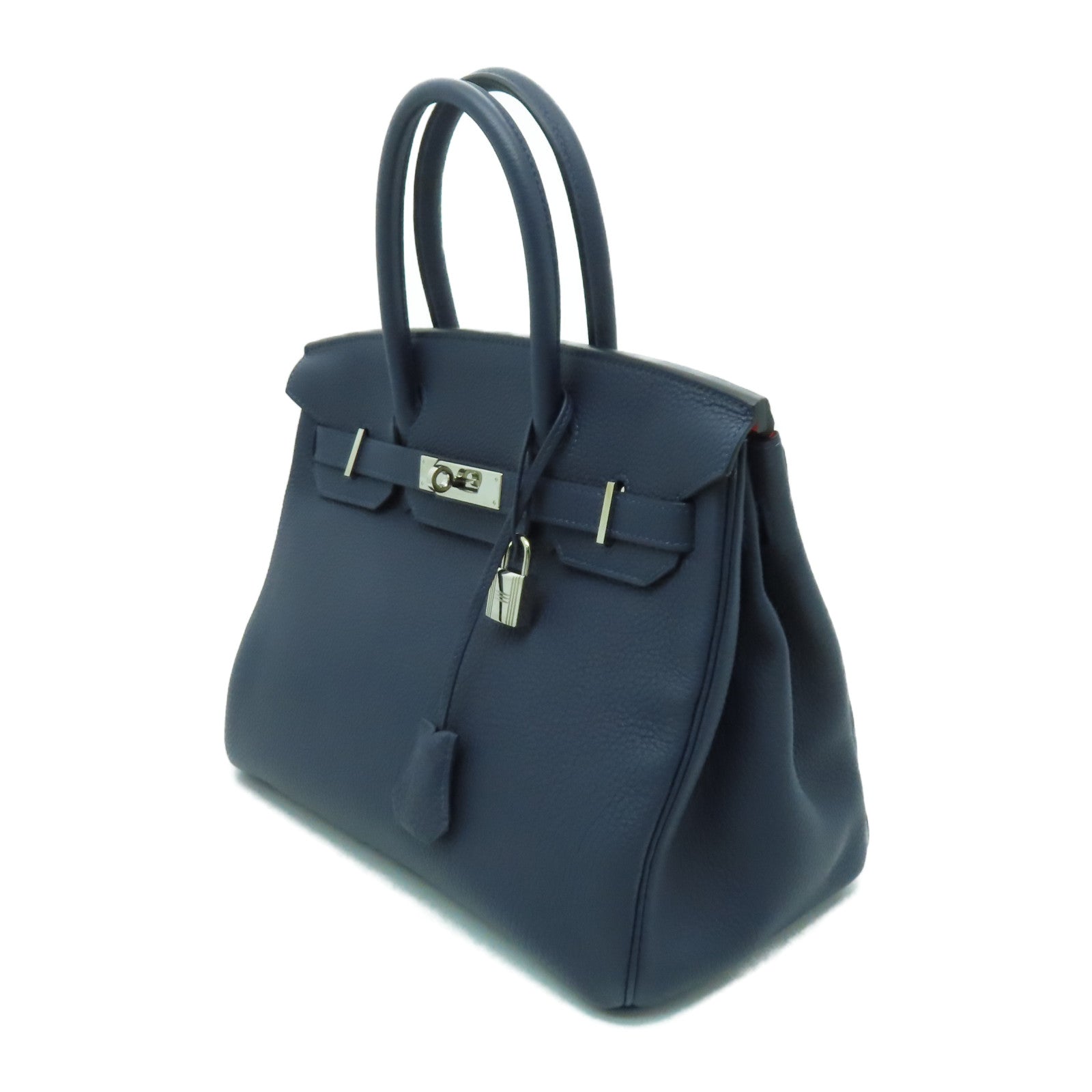 HERMES Togo皮革Birkin 30銀扣手挽袋午夜藍色/橙色
