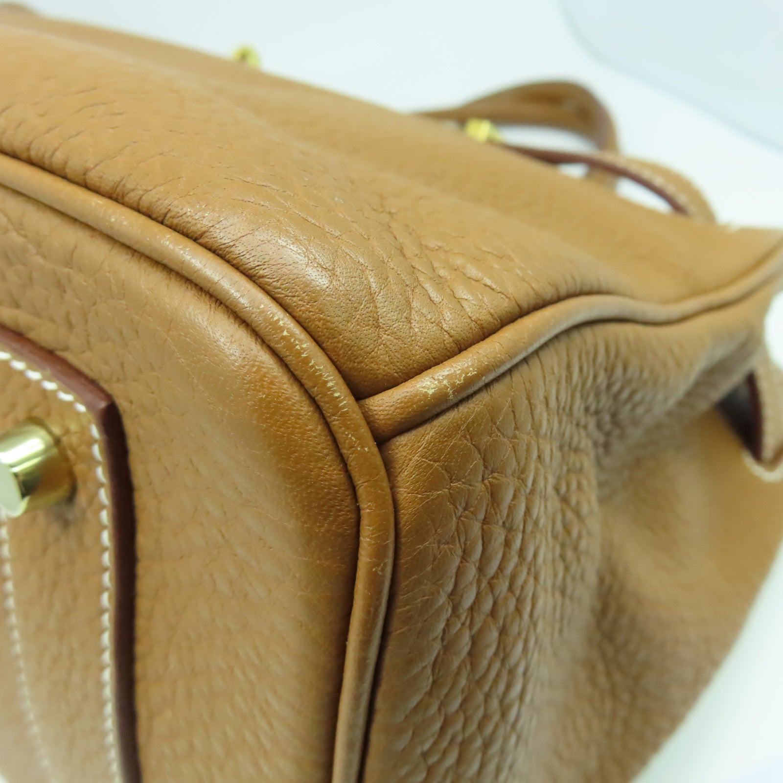 HERMES Clemence皮革ShoulderBirkin金扣肩背袋金色經典駝色