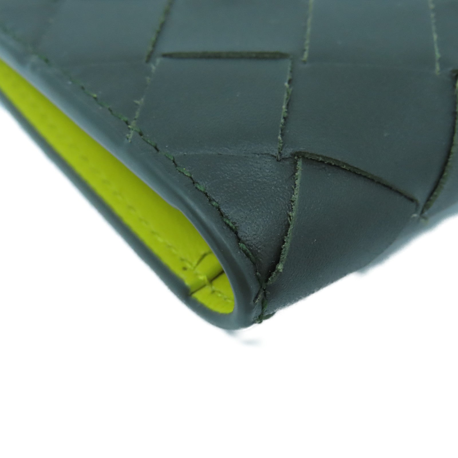 BOTTEGA VENETA 织纹皮革Card Case卡片套牛油果绿色/黄色