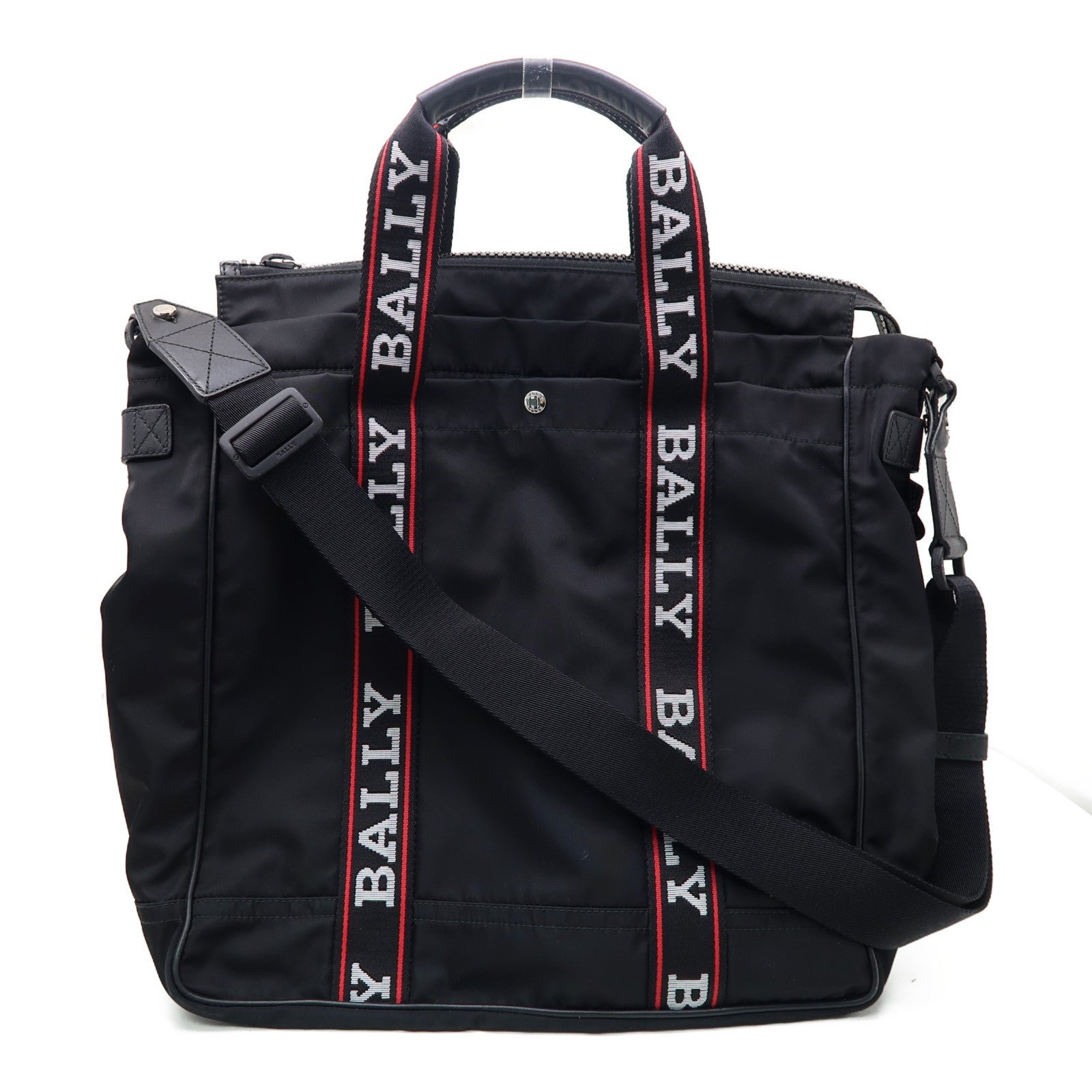 BALLY 尼龍Tote Bag銀扣手挽肩背兩用袋黑色