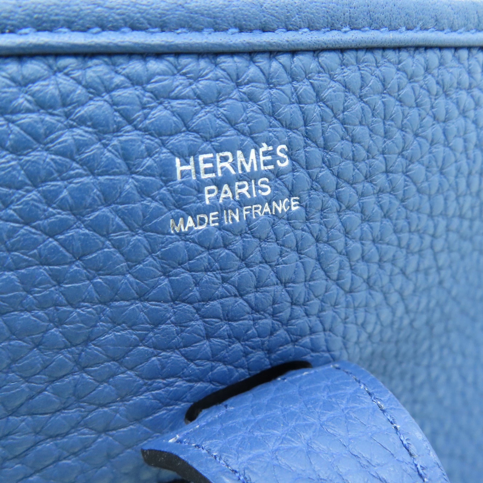HERMES Clemence皮革Evelyne PM银扣肩背袋Blue Agate/蓝色