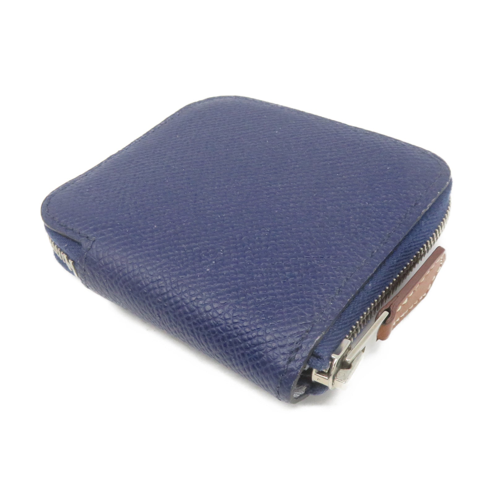 HERMES Epsom皮革Silk in Compact Coin Case銀扣拉鏈短零錢包Bleu Saphir藍色