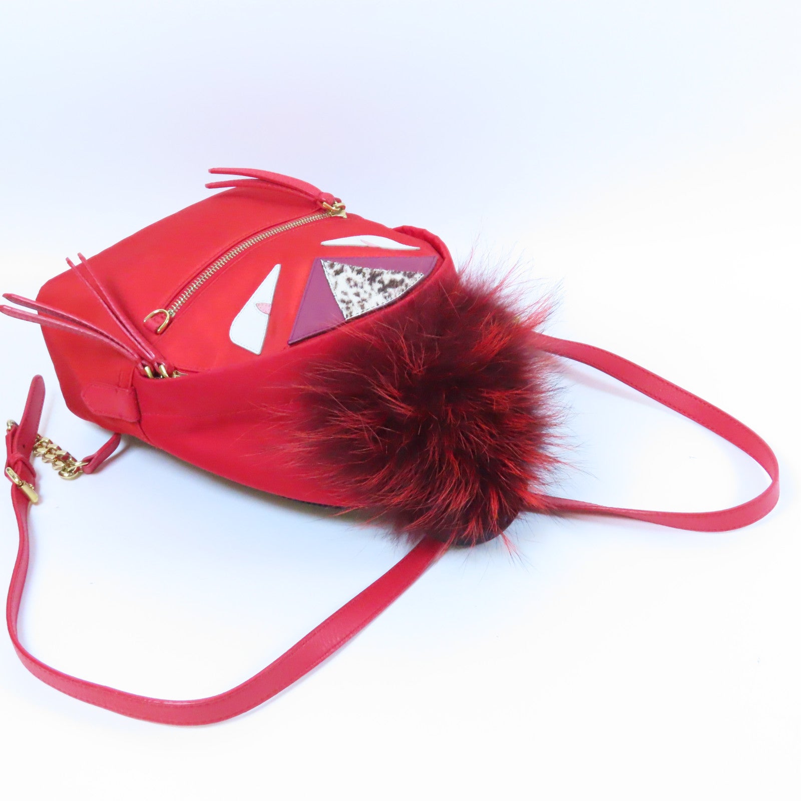FENDI 帆布Monster Eyes Mini Backpack金扣背包紅色