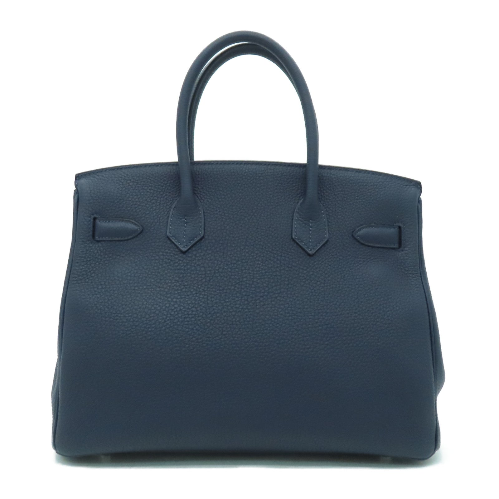 HERMES Togo皮革Birkin 30銀扣手挽袋午夜藍色/橙色