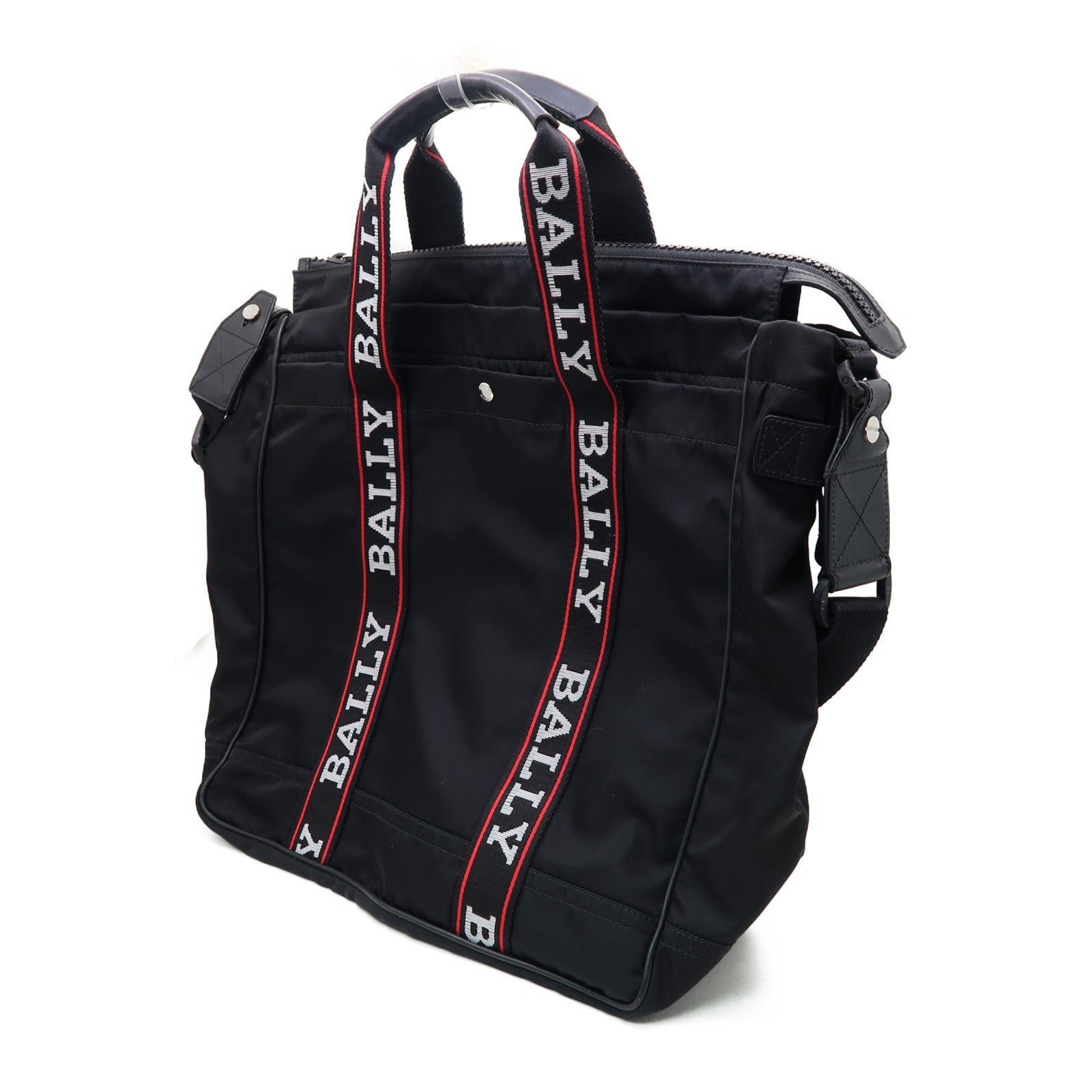 BALLY 尼龍Tote Bag銀扣手挽肩背兩用袋黑色