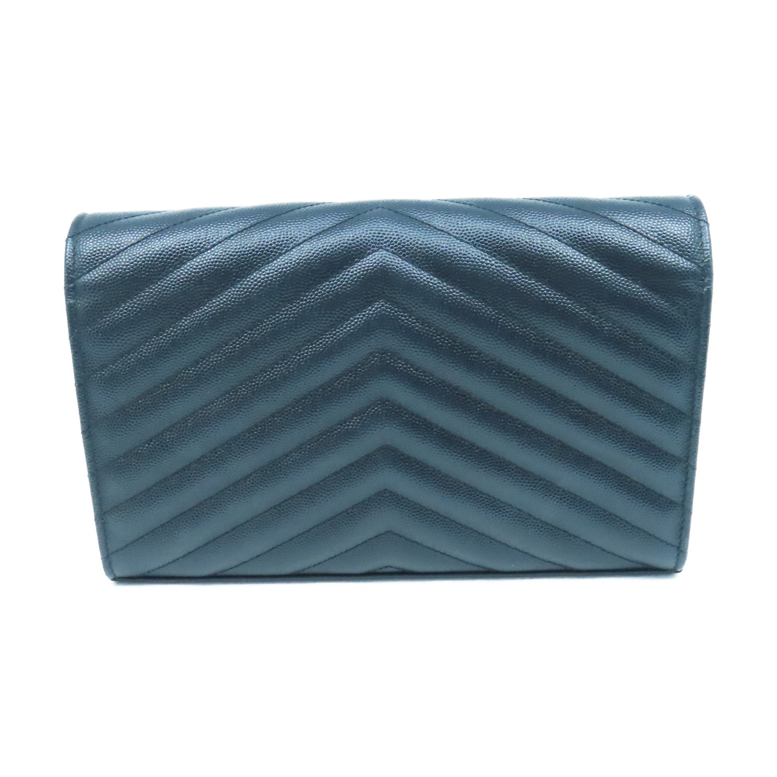 YVES SAINT LAURENT 斜紋牛皮皮革Shoulder Bag銀扣鏈帶肩背袋黑色