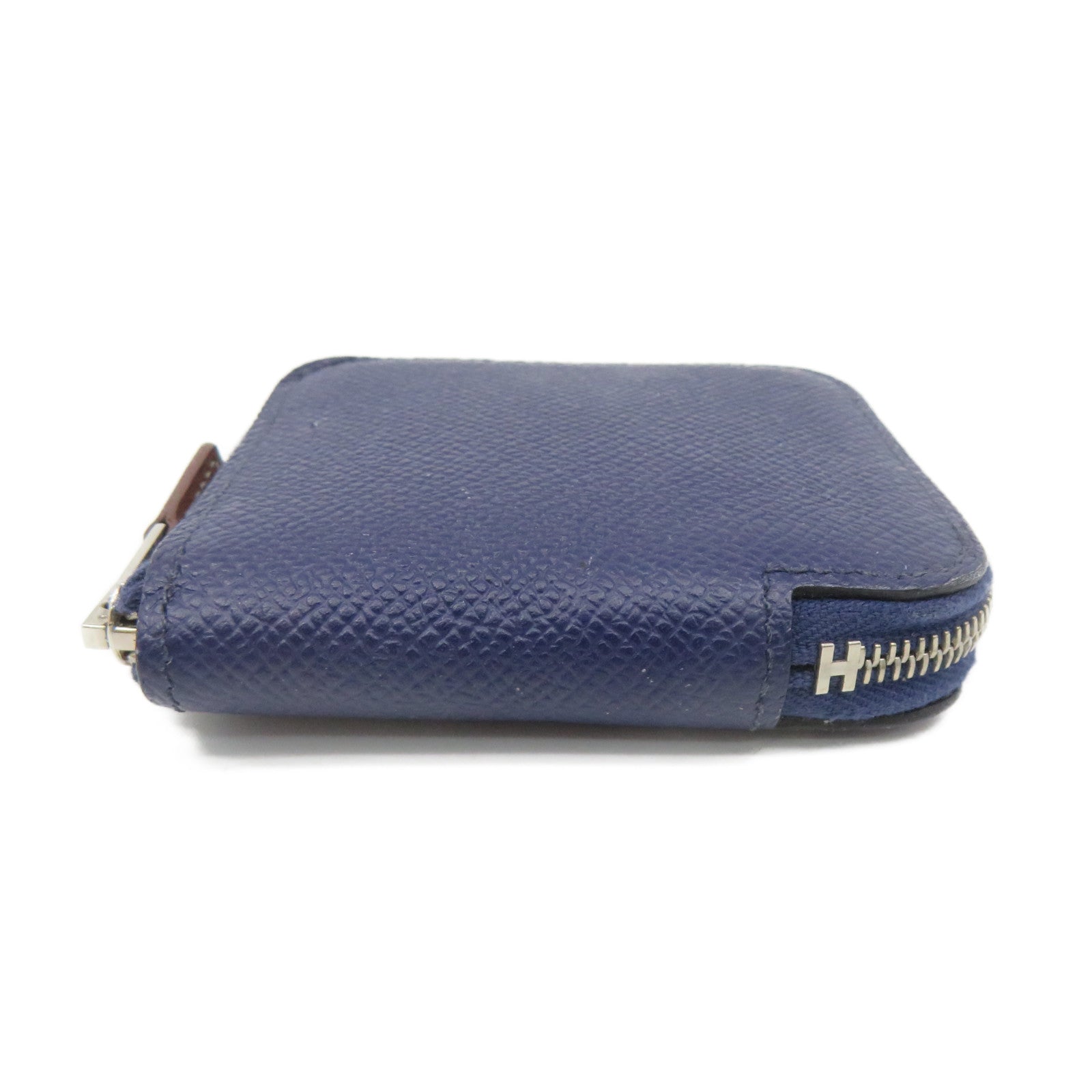 HERMES Epsom皮革Silk in Compact Coin Case銀扣拉鏈短零錢包Bleu Saphir藍色