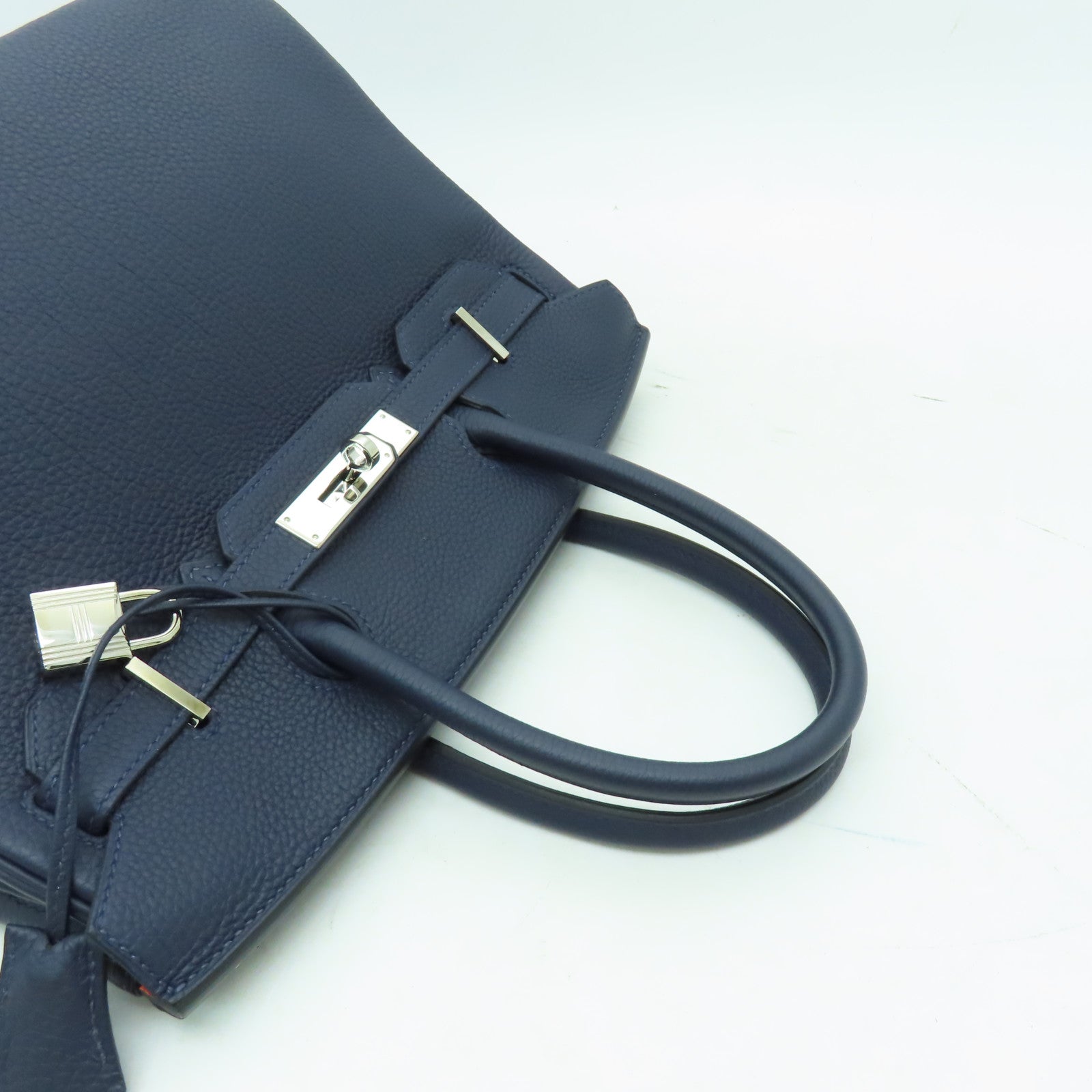 HERMES Togo皮革Birkin 30銀扣手挽袋午夜藍色/橙色