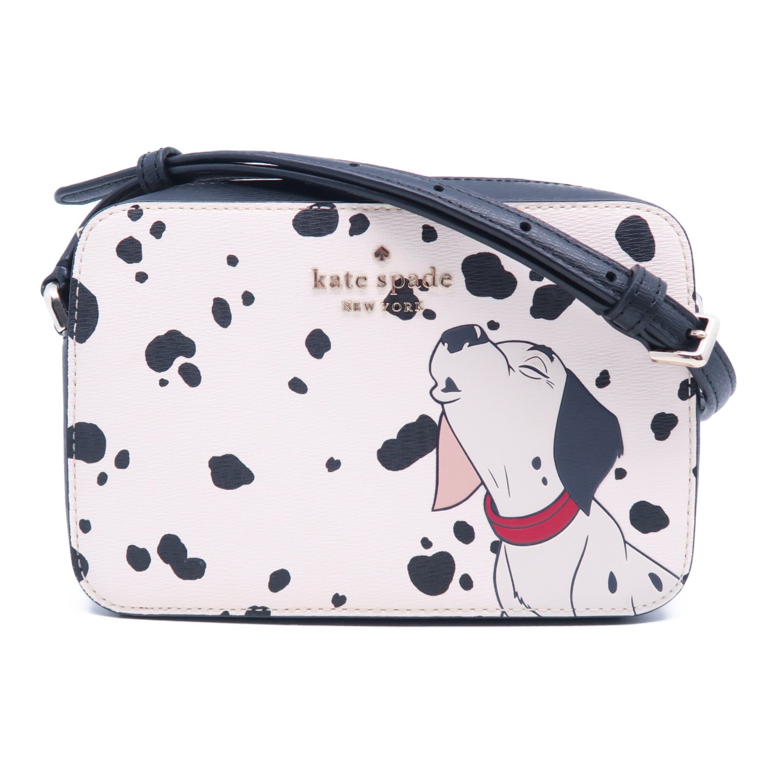 Kate Spade Saffiano皮革Mini Dalmatians Camera Bag銀扣肩背袋黑色/白色