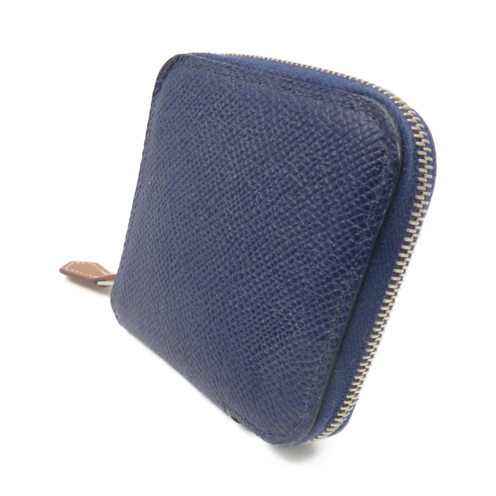HERMES Epsom皮革Silk in Compact Coin Case銀扣拉鏈短零錢包Bleu Saphir藍色