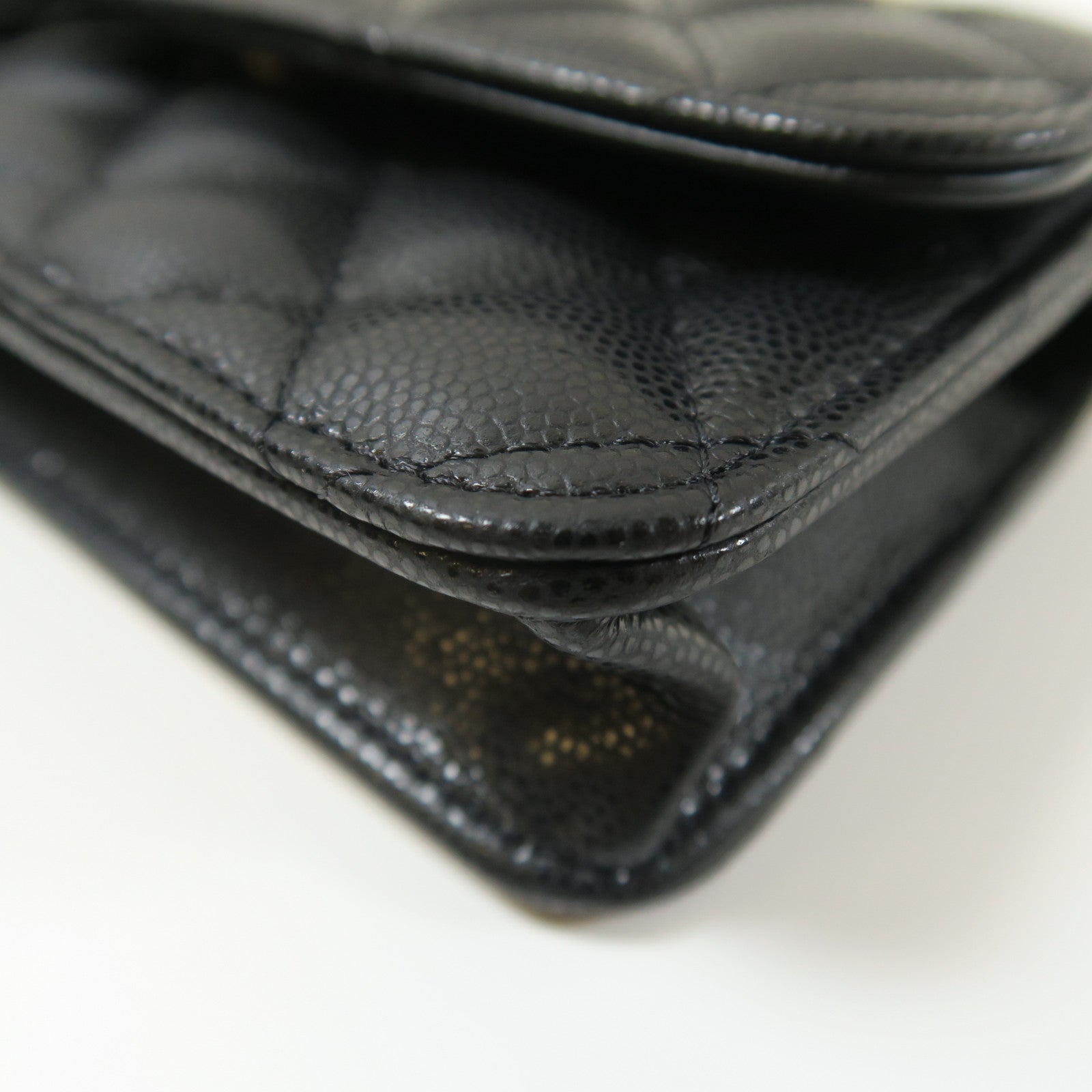CHANEL 菱格牛皮皮革Chain Shoulder金扣鏈帶肩背袋黑色