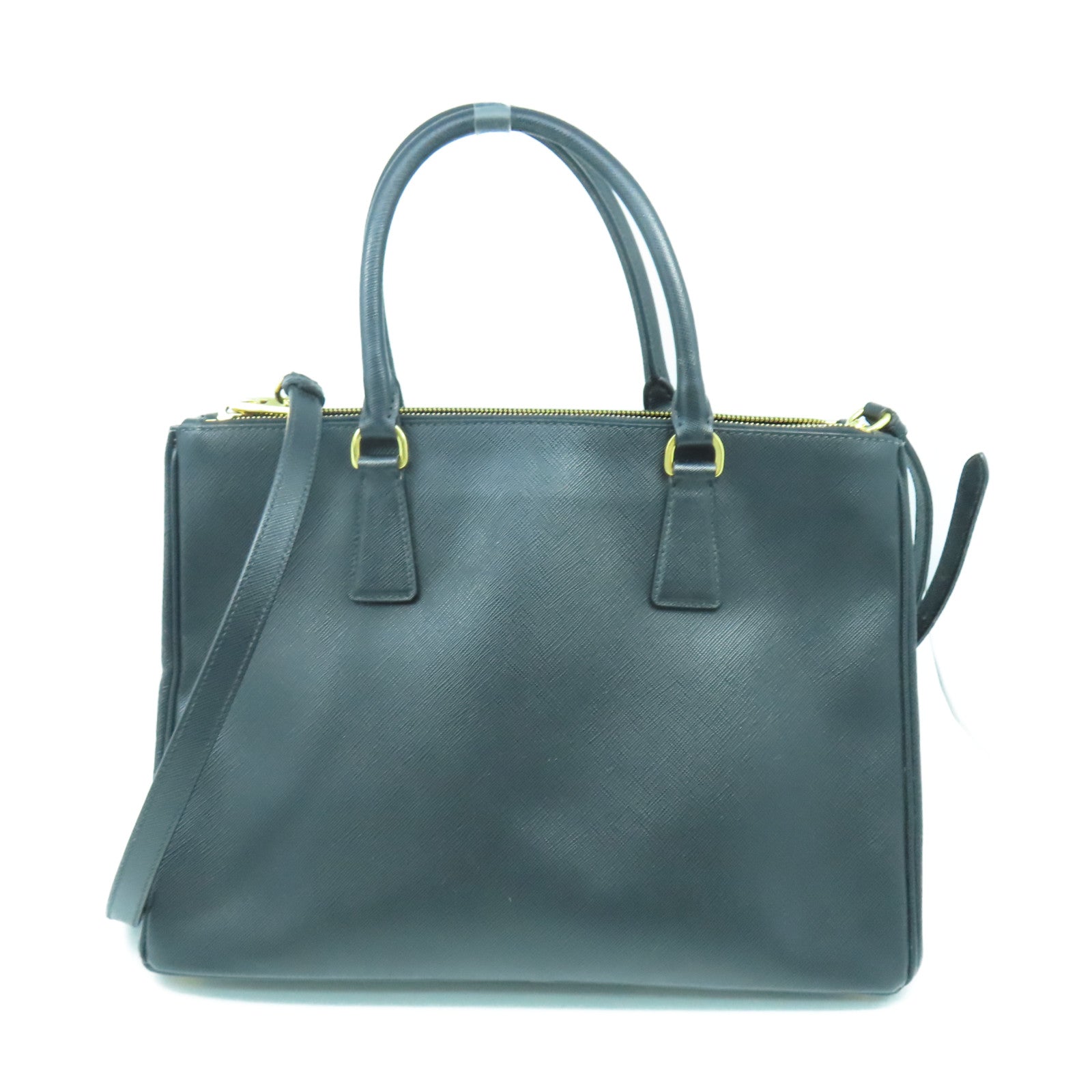 PRADA Saffiano Lux 2 Way Shoulder金扣手挽肩背兩用袋黑色