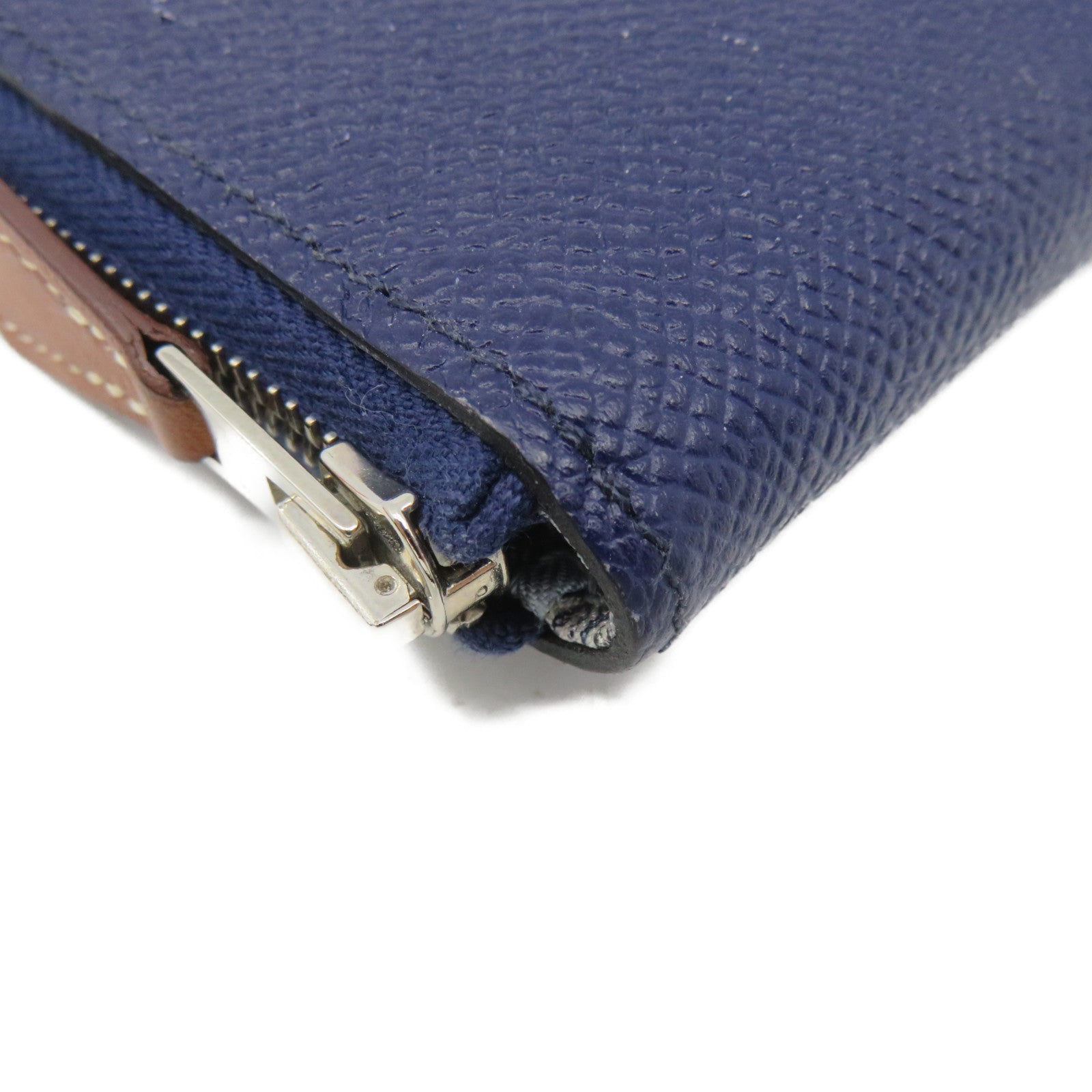 HERMES Epsom皮革Silk in Compact Coin Case銀扣拉鏈短零錢包Bleu Saphir藍色