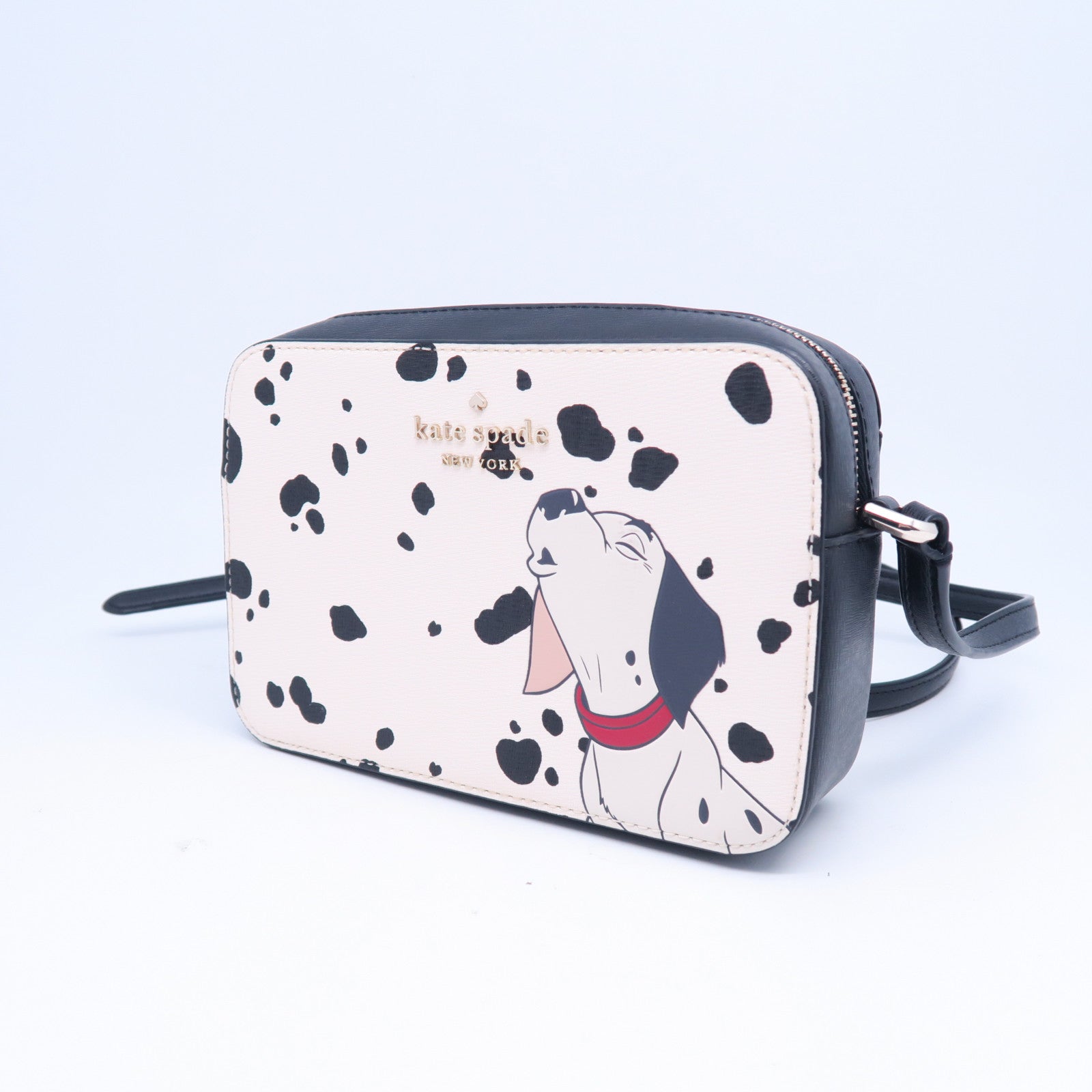 Kate Spade Saffiano皮革Mini Dalmatians Camera Bag銀扣肩背袋黑色/白色