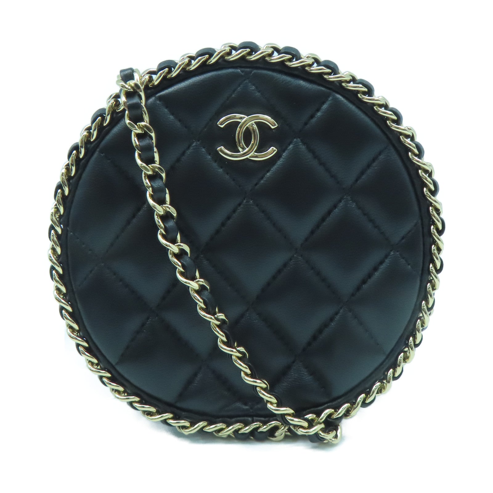 CHANEL rhombic sheepskin leather Chain Shoulder Bag gold buckle chain shoulder bag black