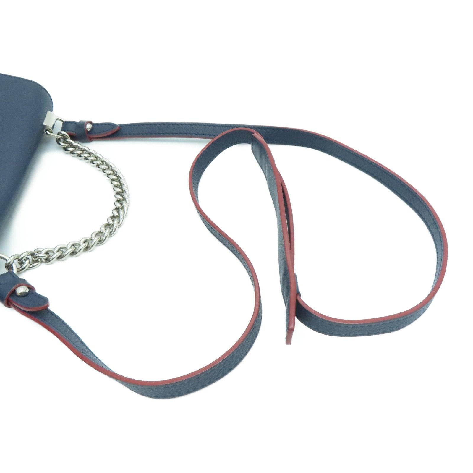 LOUIS VUITTON 牛皮皮革Lockme II BB銀扣鏈條手挽肩背兩用袋Marine Rouge藍色/紅色