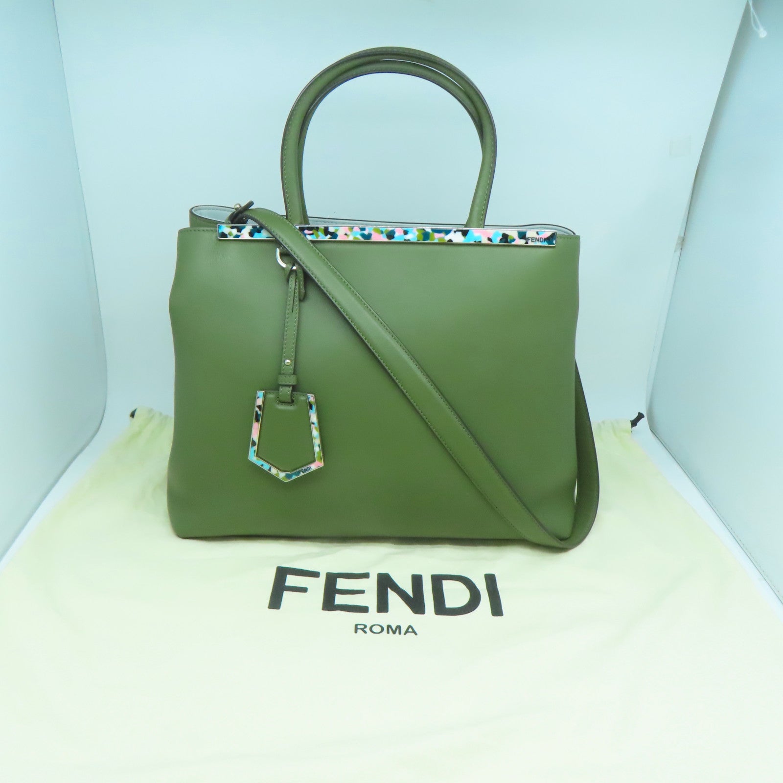 FENDI 牛皮皮革2JOURS銀扣手挽肩背兩用袋綠色